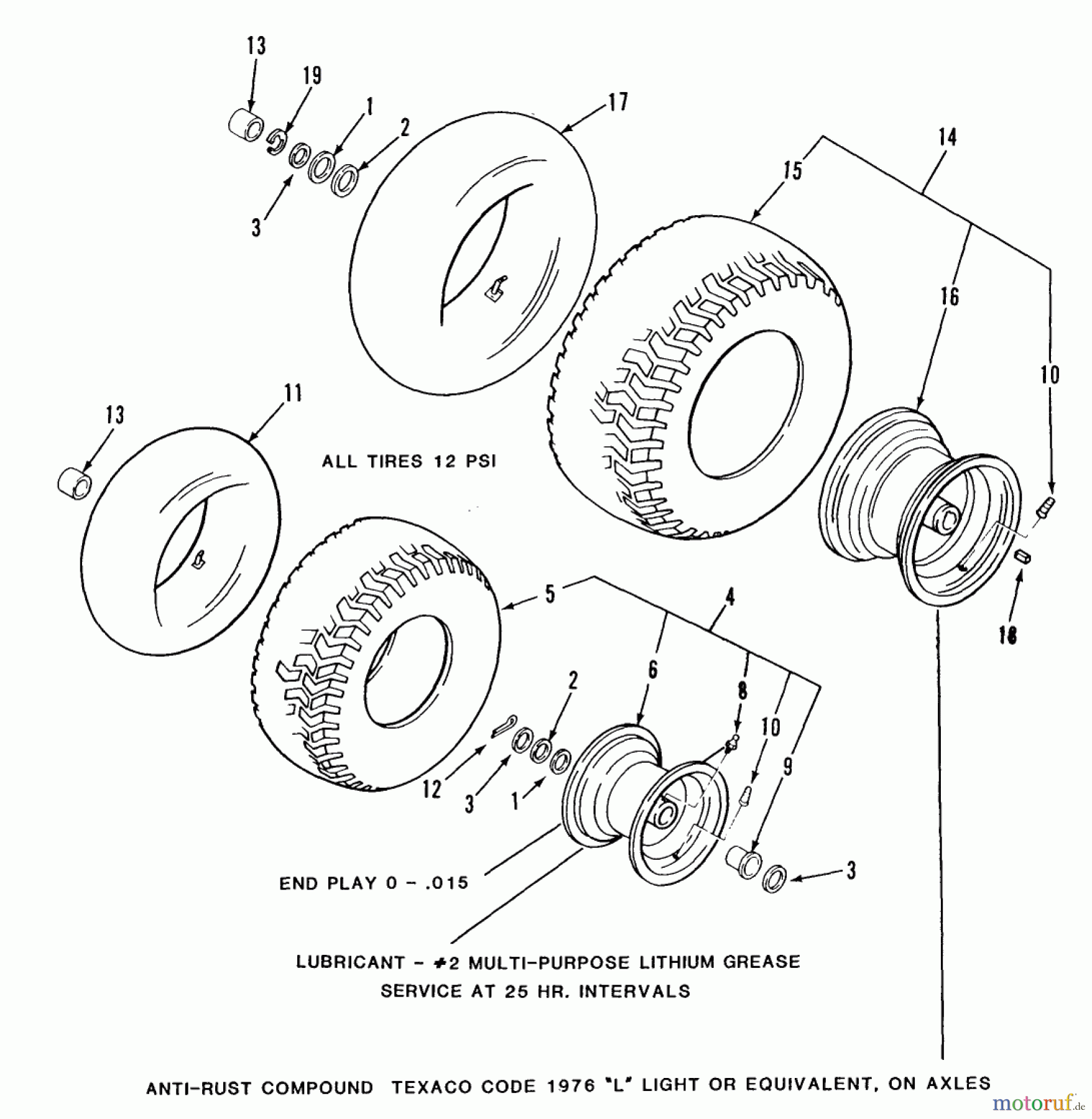  Toro Neu Mowers, Lawn & Garden Tractor Seite 2 E2-12K501 (212-5) - Toro 212-5 Tractor, 1988 WHEELS AND TIRES