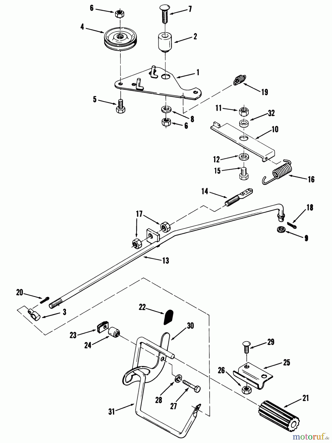  Toro Neu Mowers, Rear-Engine Rider 23-05BP01 (A-51) - Toro A-51 5-Speed Rear Engine Rider, 1982 BRAKE AND CLUTCH LINKAGE