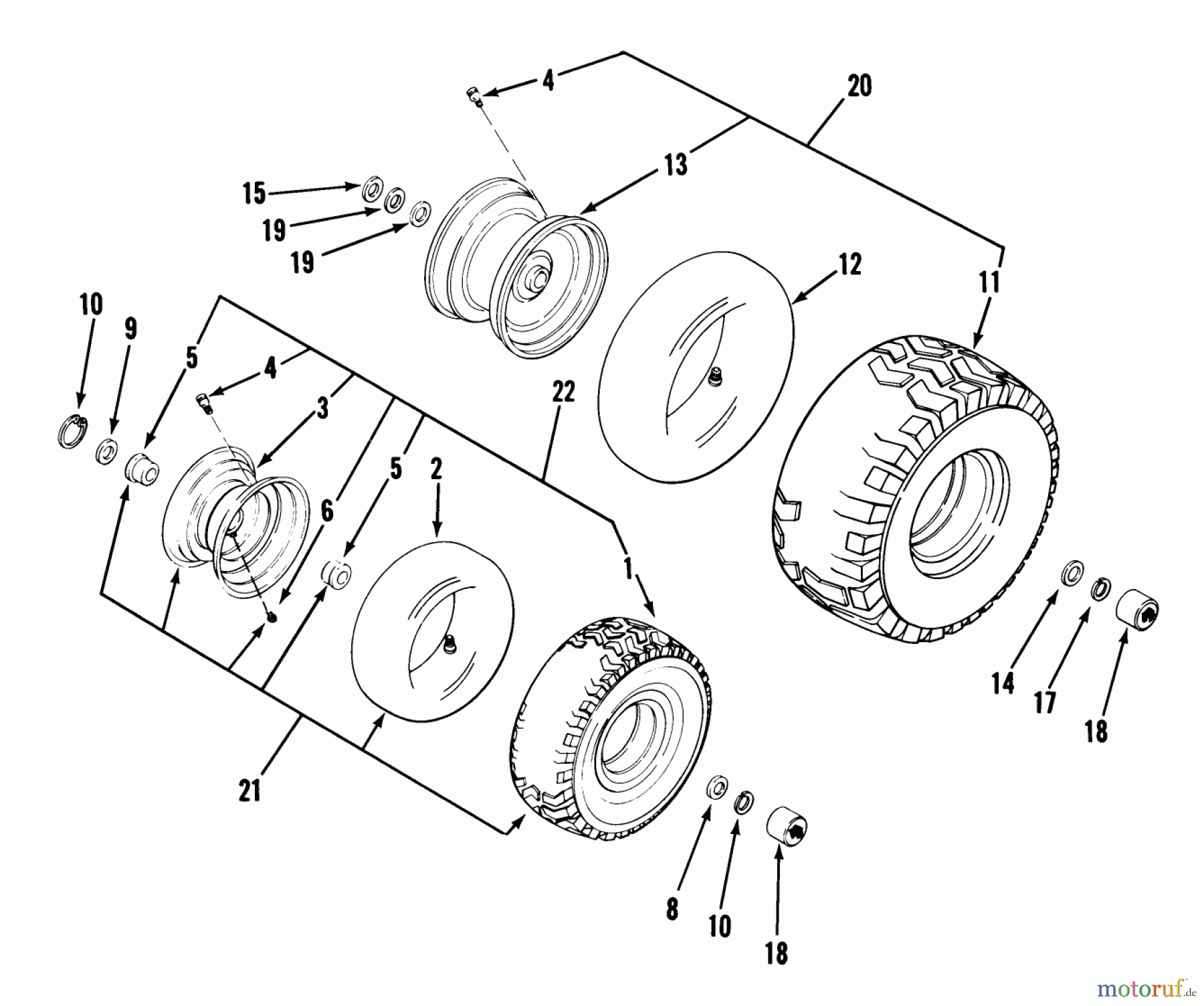  Toro Neu Mowers, Rear-Engine Rider 23-05BP01 (A-51) - Toro A-51 5-Speed Rear Engine Rider, 1982 WHEELS AND TIRES