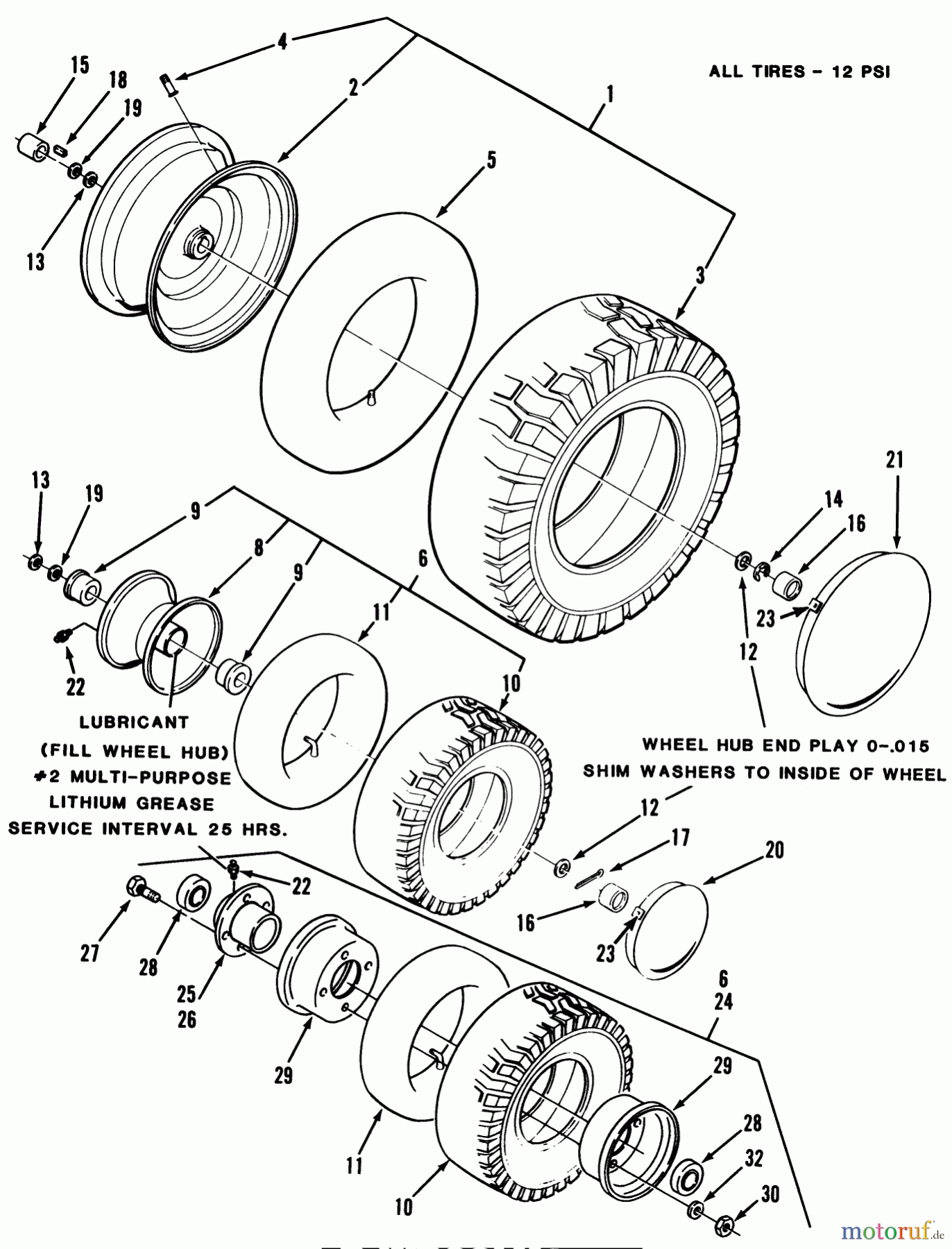  Toro Neu Mowers, Rear-Engine Rider C3-12K501 (112-C) - Toro 112-C Rear Engine Rider, 1987 WHEELS AND TIRES