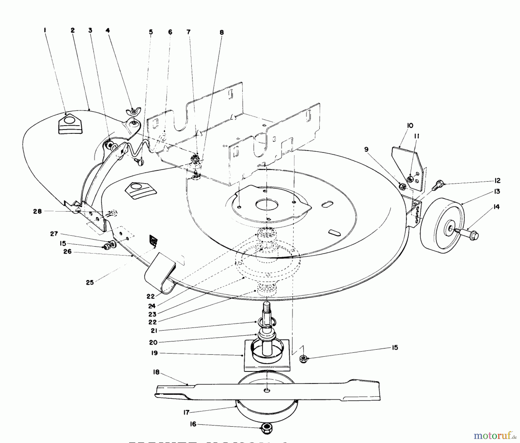  Toro Neu Mowers, Rear-Engine Rider 56125 (7-25) - Toro 7-25 Rear Engine Rider, 1987 (7000001-7999999) MOWER HOUSING ASSEMBLY