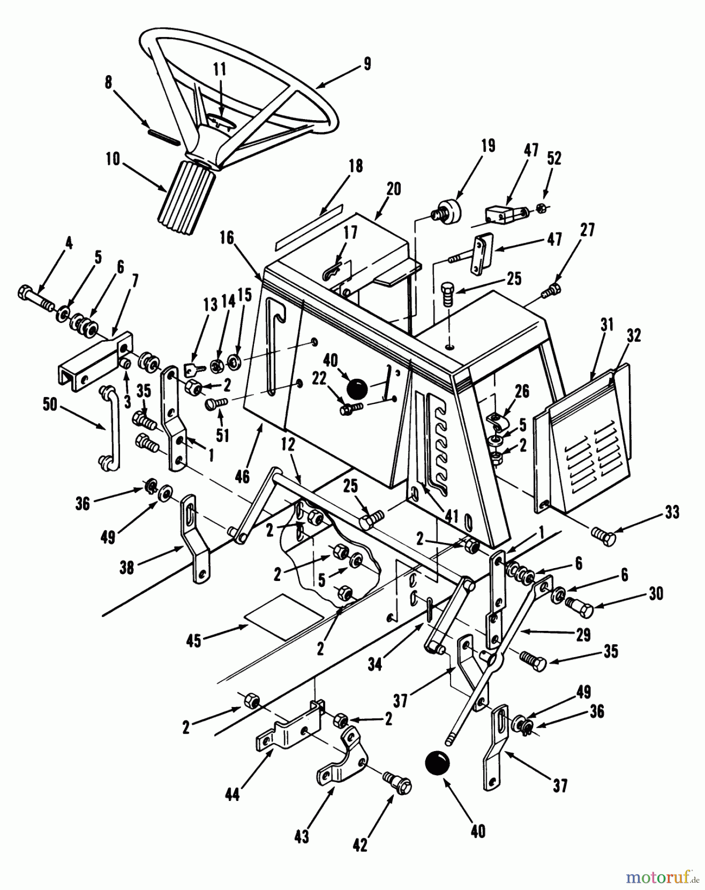  Toro Neu Mowers, Rear-Engine Rider 56145 (8-32) - Toro 8-32 Rear Engine Rider, 1990 (0000001-0999999) STEERING WHEEL & LINKAGE ASSEMBLY