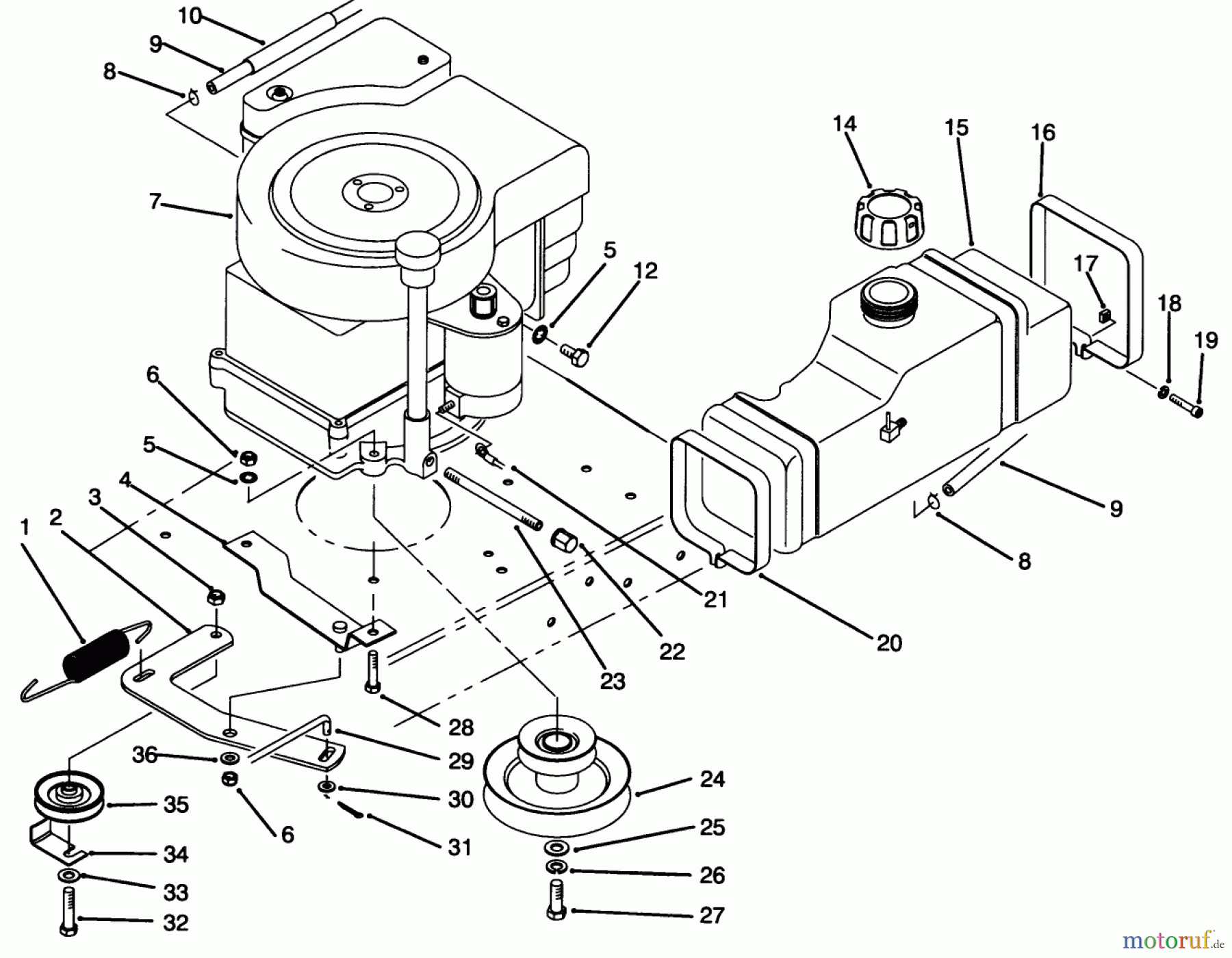  Toro Neu Mowers, Rear-Engine Rider 70141 (12-32) - Toro 12-32 Rear Engine Rider, 1994 (49000001-49999999) ENGINE ASSEMBLY