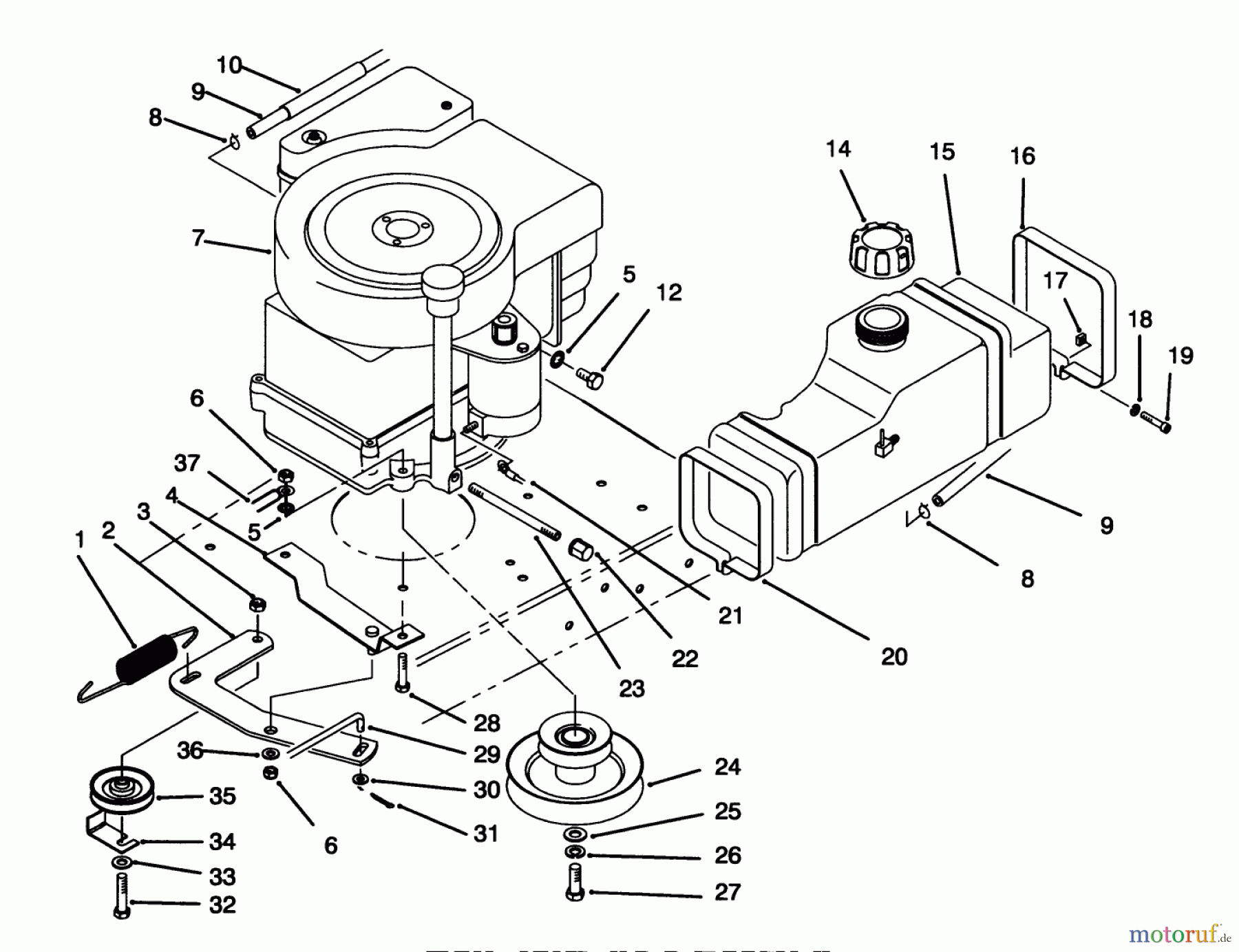  Toro Neu Mowers, Rear-Engine Rider 70141 (12-32) - Toro 12-32 Rear Engine Rider, 1995 (59000001-59999999) ENGINE ASSEMBLY