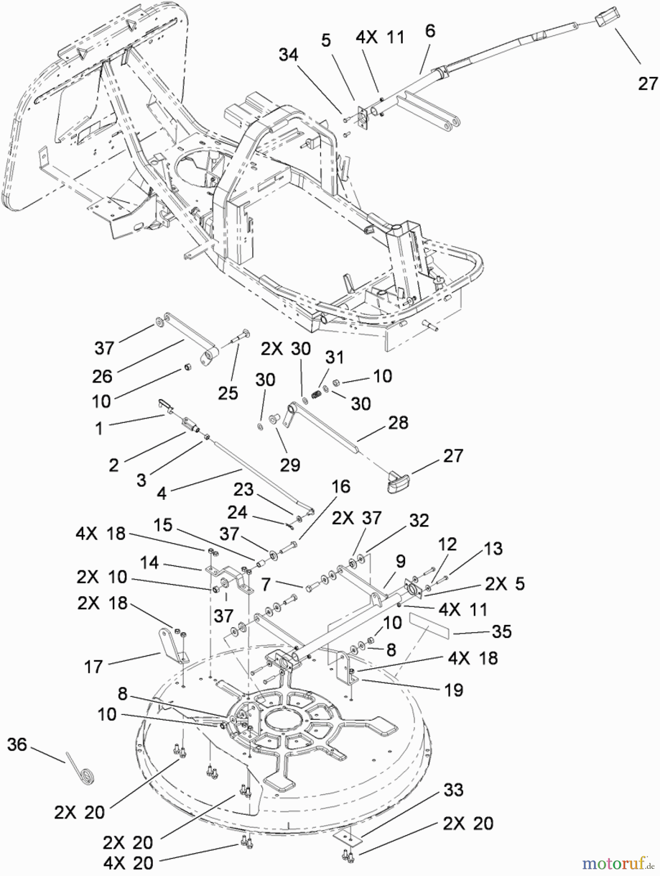  Toro Neu Mowers, Rear-Engine Rider 70185 (G132) - Toro G132 Rear-Engine Riding Mower, 2010 (310000001-310999999) DECK SUSPENSION ASSEMBLY