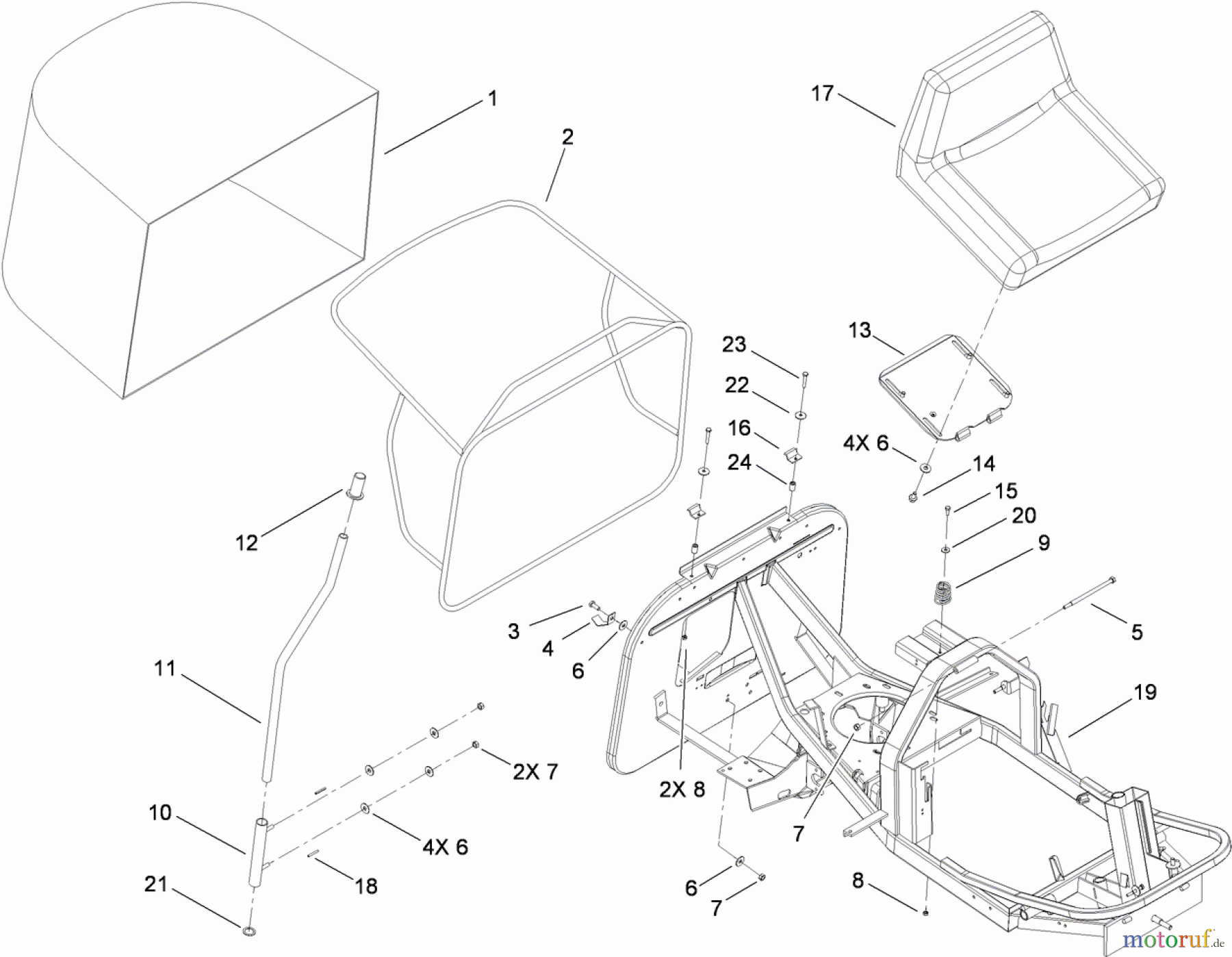  Toro Neu Mowers, Rear-Engine Rider 70186 (H132) - Toro H132 Rear-Engine Riding Mower, 2011 (311000001-311999999) SEAT AND REAR BAG ASSEMBLY