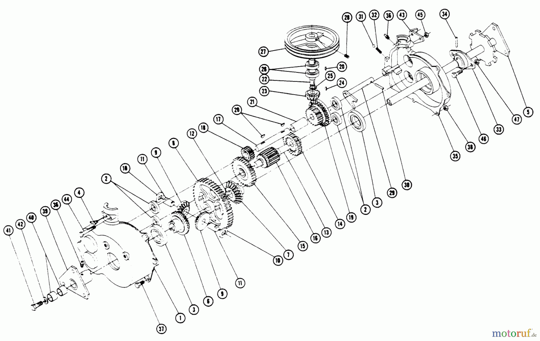  Toro Neu Mowers, Rear-Engine Rider RR-46 - Toro Rear Engine Rider, 1966 RR-46 TRANSMISSION NO. 5050 PARTS LIST