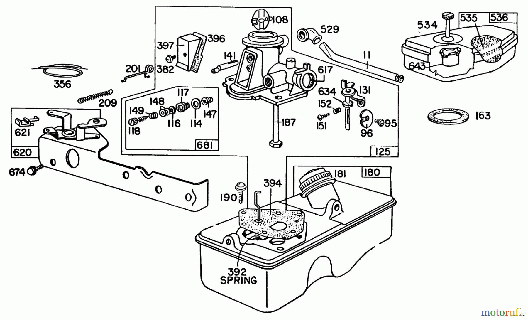  Toro Neu Mowers, Walk-Behind Seite 1 16300 - Toro Lawnmower, 1982 (2000001-2999999) BRIGGS & STRATTON CARBURETOR ASSEMBLY MODEL 92508-1033-01