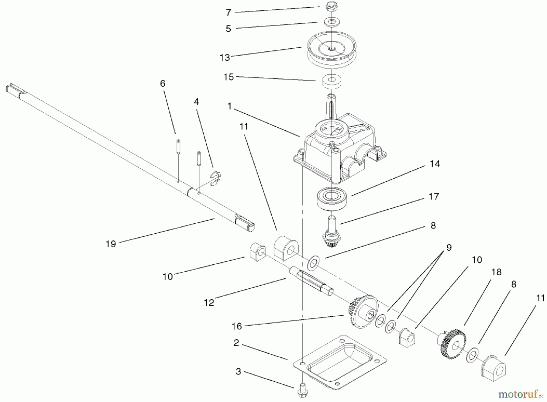  Toro Neu Mowers, Walk-Behind Seite 1 20027 (R-21OSB) - Toro Recycler Mower, R-21OSB, 2001 (210000001-210999999) GEAR CASE ASSEMBLY NO. 104-7678