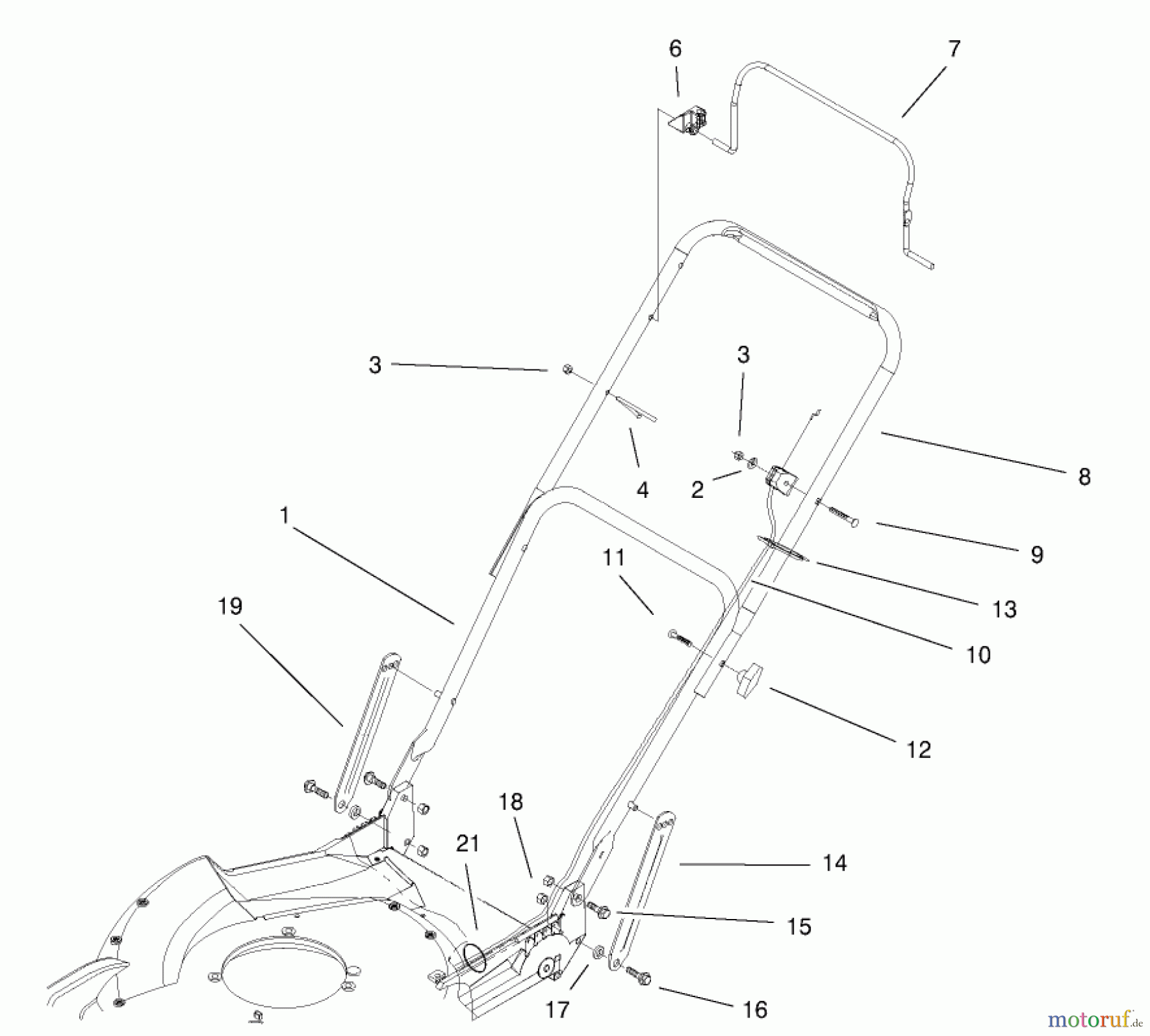  Toro Neu Mowers, Walk-Behind Seite 1 20030 (SR-21P) - Toro Super Recycler Mower, SR-21P, 1999 (9900001-9999999) HANDLE & CONTROLS ASSEMBLY