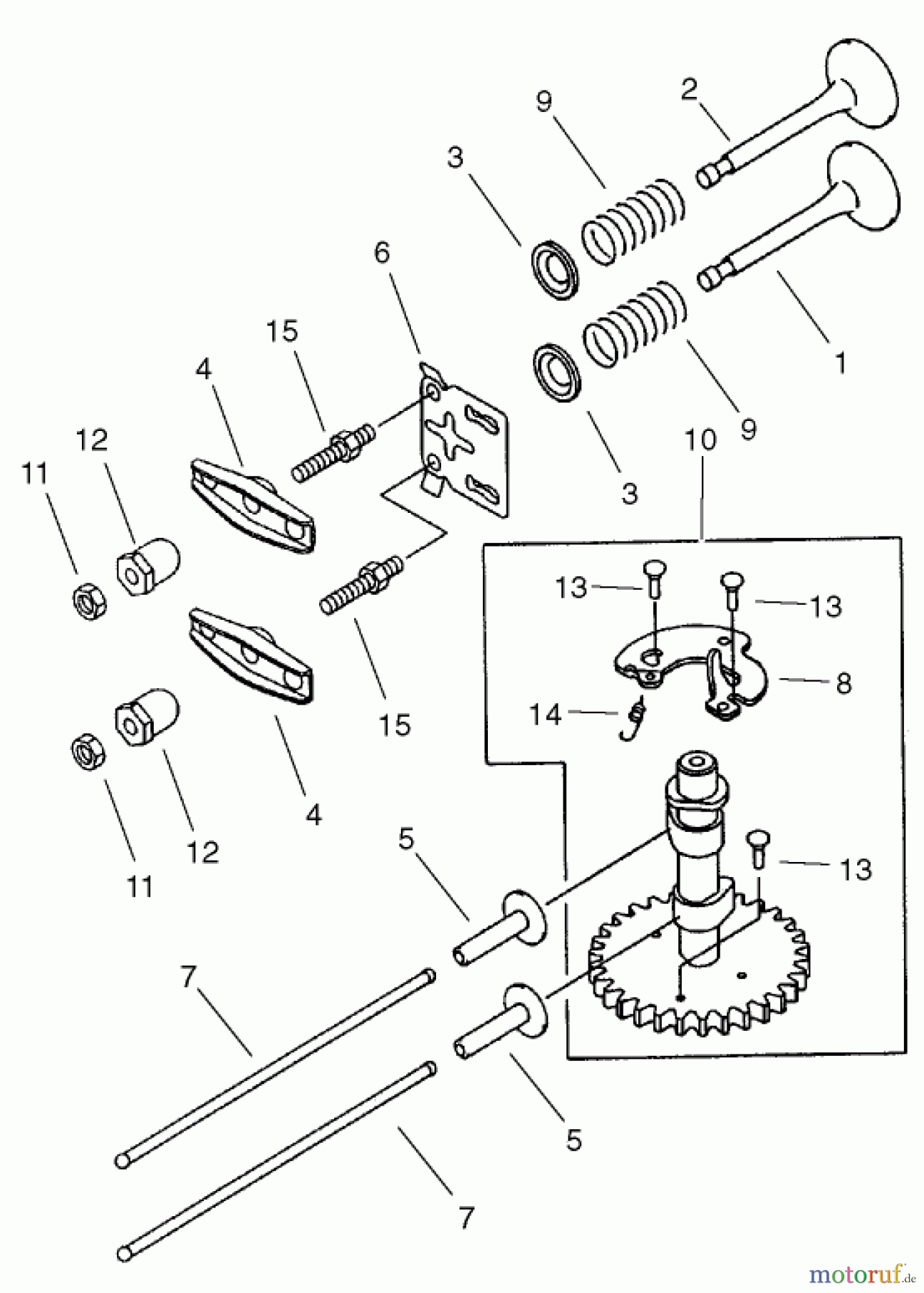  Toro Neu Mowers, Walk-Behind Seite 1 20046 (SR-21OSK) - Toro Super Recycler Mower, SR-21OSK, 2001 (210000001-210999999) VALVE/CAMSHAFT ASSEMBLY