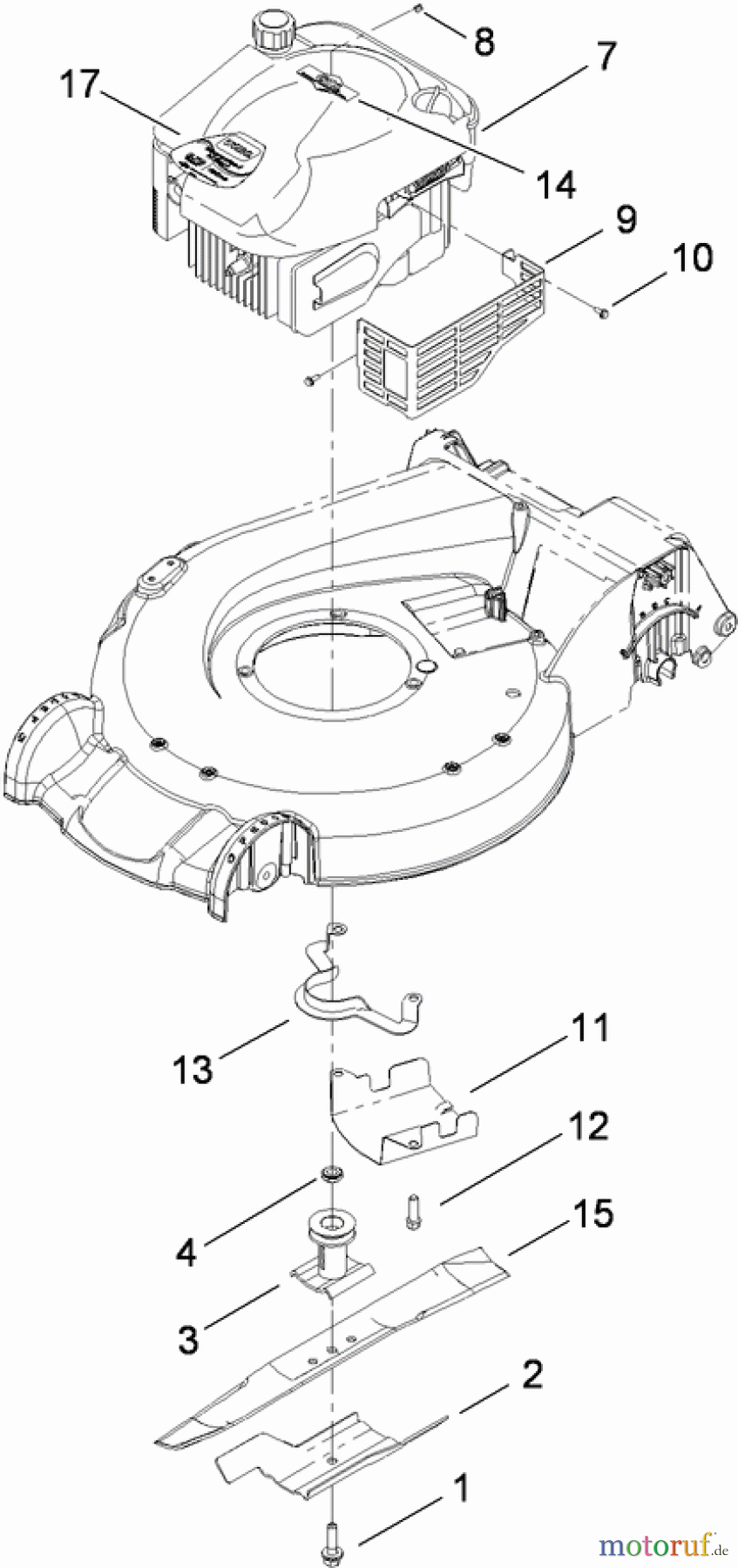  Toro Neu Mowers, Walk-Behind Seite 1 20095 - Toro Super Recycler Lawn Mower, 2009 (290000001-290999999) ENGINE AND BLADE ASSEMBLY