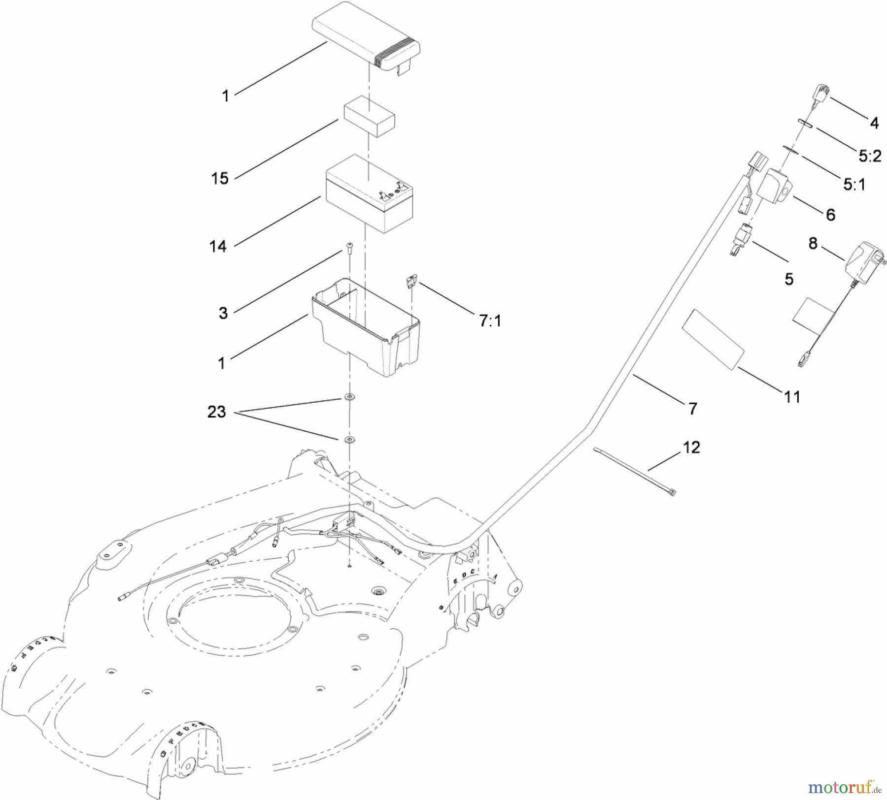  Toro Neu Mowers, Walk-Behind Seite 1 20095 - Toro Super Recycler Lawn Mower, 2011 (311000001-311999999) BATTERY AND HARNESS ASSEMBLY