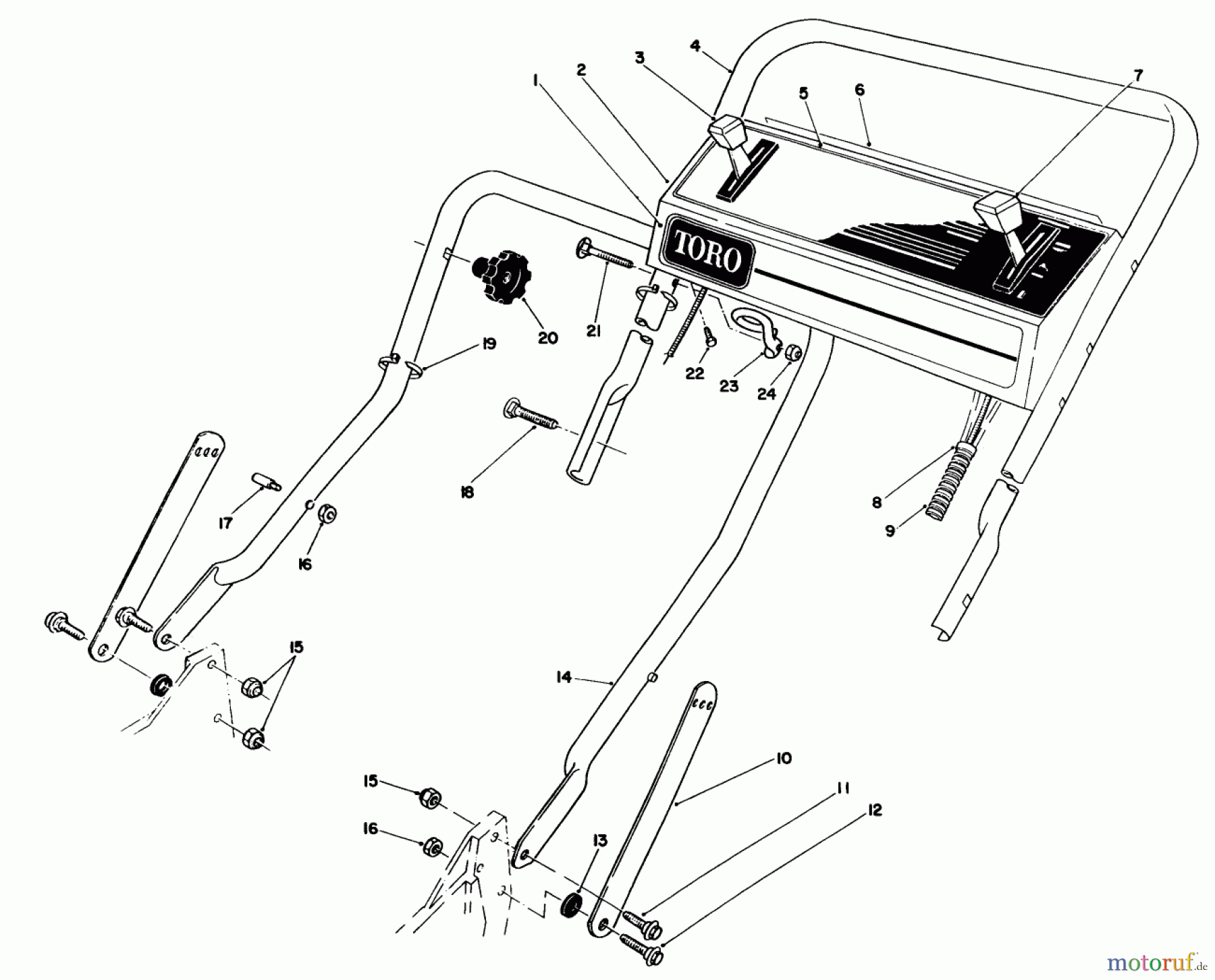  Toro Neu Mowers, Walk-Behind Seite 1 20214 - Toro Lawnmower, 1991 (1000001-1999999) HANDLE ASSEMBLY