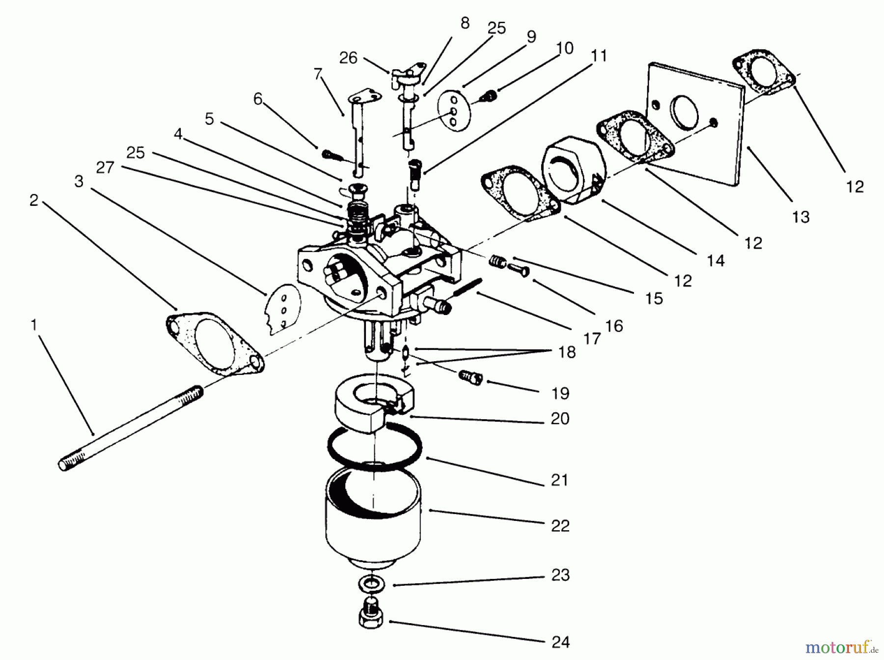  Toro Neu Mowers, Walk-Behind Seite 2 22026 - Toro Side Discharge Mower, 1996 (6900001-6999999) CARBURETOR ASSEMBLY (MODEL NO. 47PS5-3)