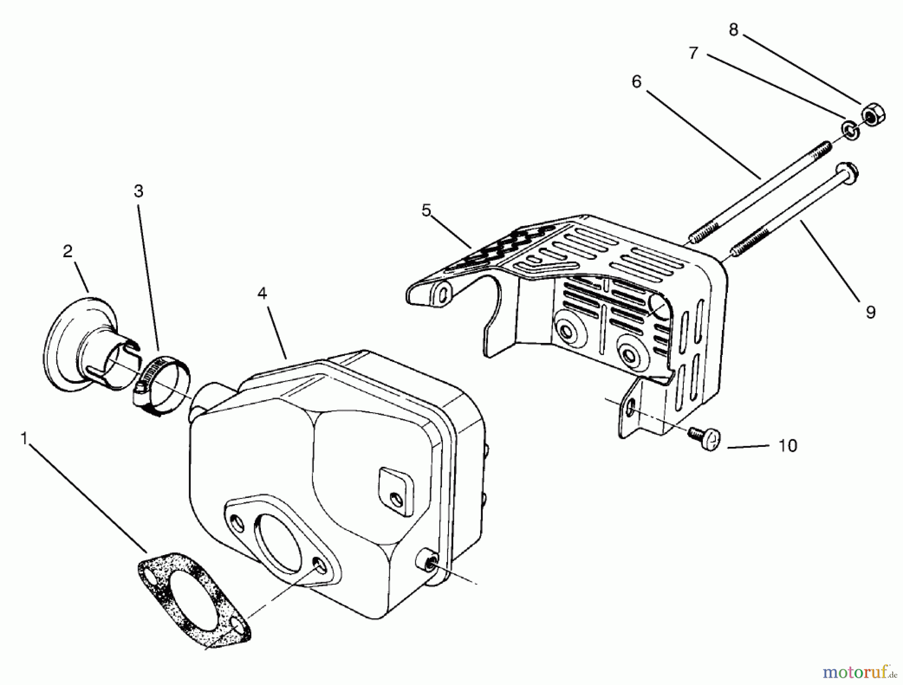  Toro Neu Mowers, Walk-Behind Seite 2 22045 - Toro Recycler Mower, 1997 (7900001-7999999) MUFFLER ASSEMBLY (MODEL NO. 47PS5-7)(MODEL NO. 22045B)(MODEL NO. 47PT6-7)(MODEL NO. 22045)