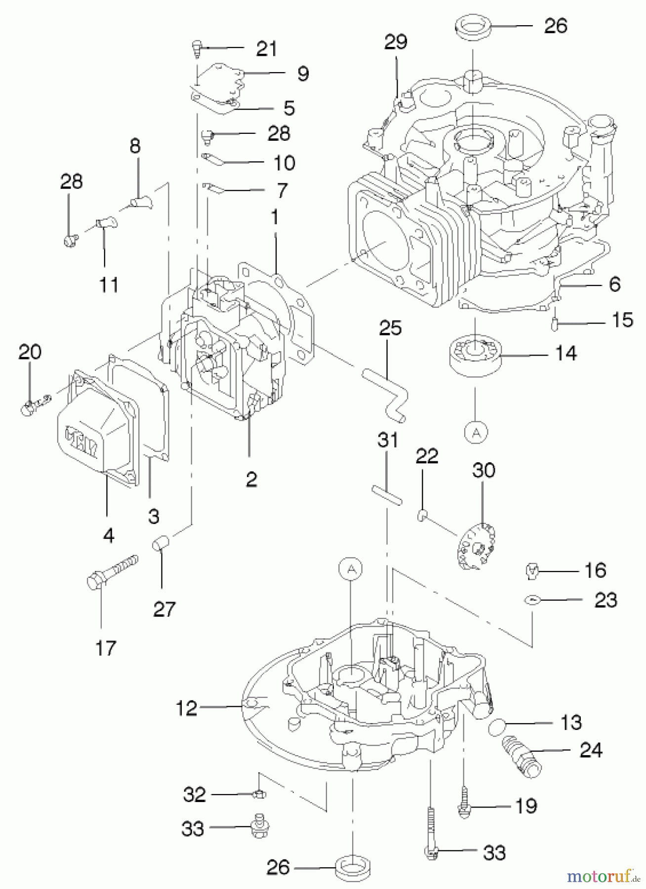  Toro Neu Mowers, Walk-Behind Seite 2 22170 - Toro Recycler Mower, 2002 (220000001-220999999) CYLINDER/CRANKCASE ASSEMBLY