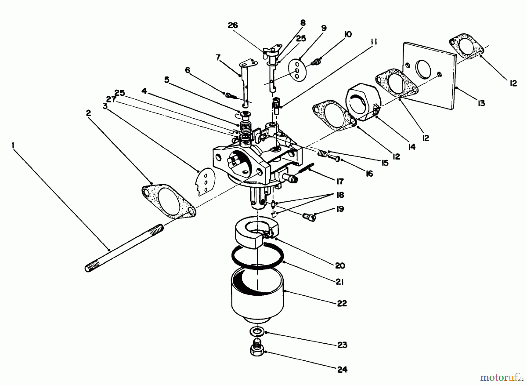  Toro Neu Mowers, Walk-Behind Seite 2 22581 - Toro Lawnmower, 1991 (1000001-1999999) CARBURETOR ASSEMBLY (MODEL NO. 47PL0-3)