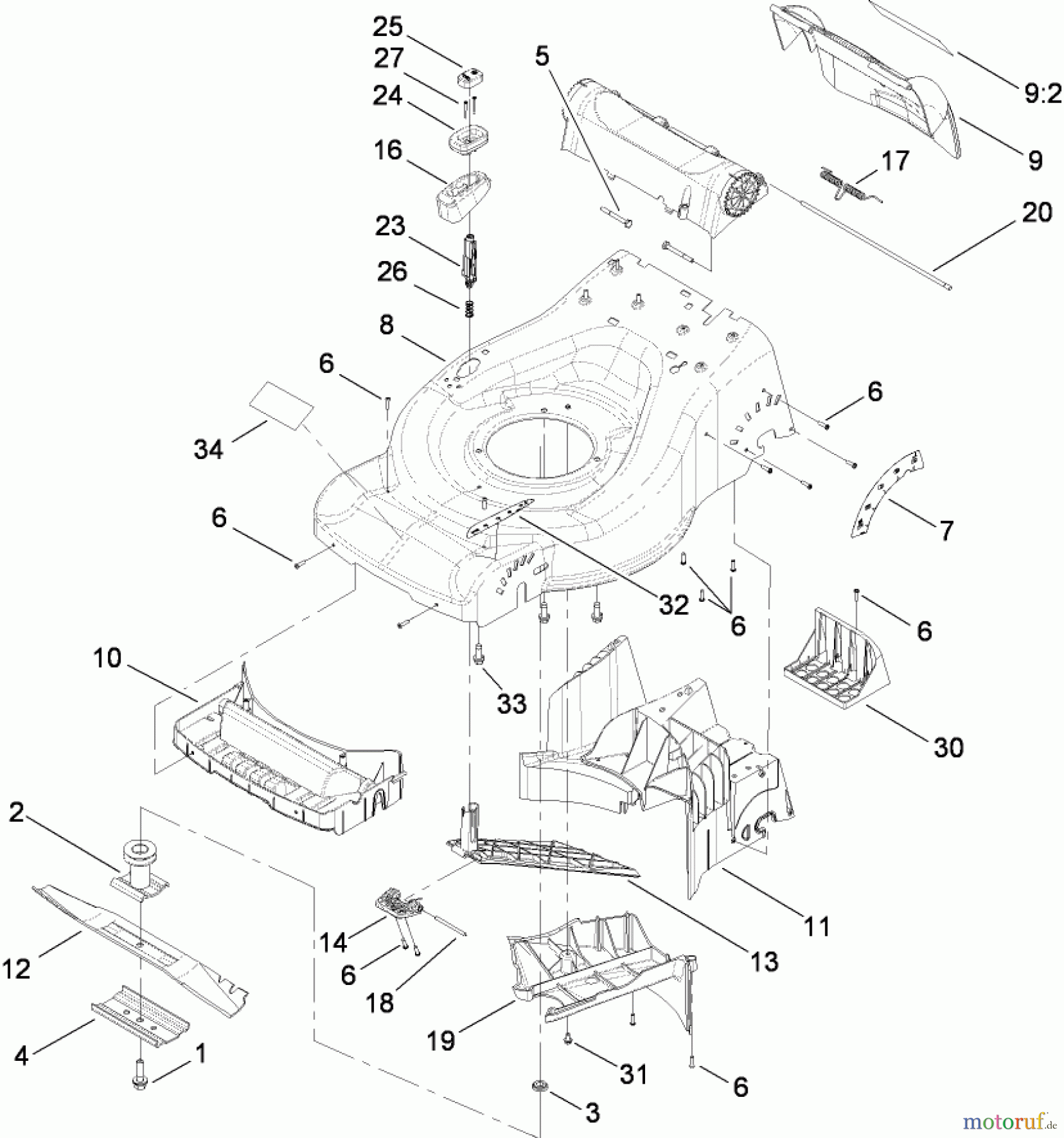  Toro Neu Mowers, Walk-Behind Seite 2 447E (R48) - Toro R48 Recycling Mower, 2009 (290000001-290999999) DECK AND BAFFLE ASSEMBLY