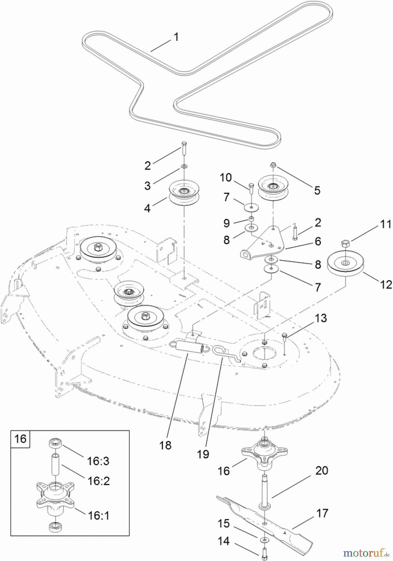  Toro Neu Mowers, Zero-Turn 74632 (5060) - Toro TimeCutter SS 5060 Riding Mower, 2011 (311000001-311999999) 50 INCH DECK BELT, SPINDLE AND HI-LIFT BLADE ASSEMBLY