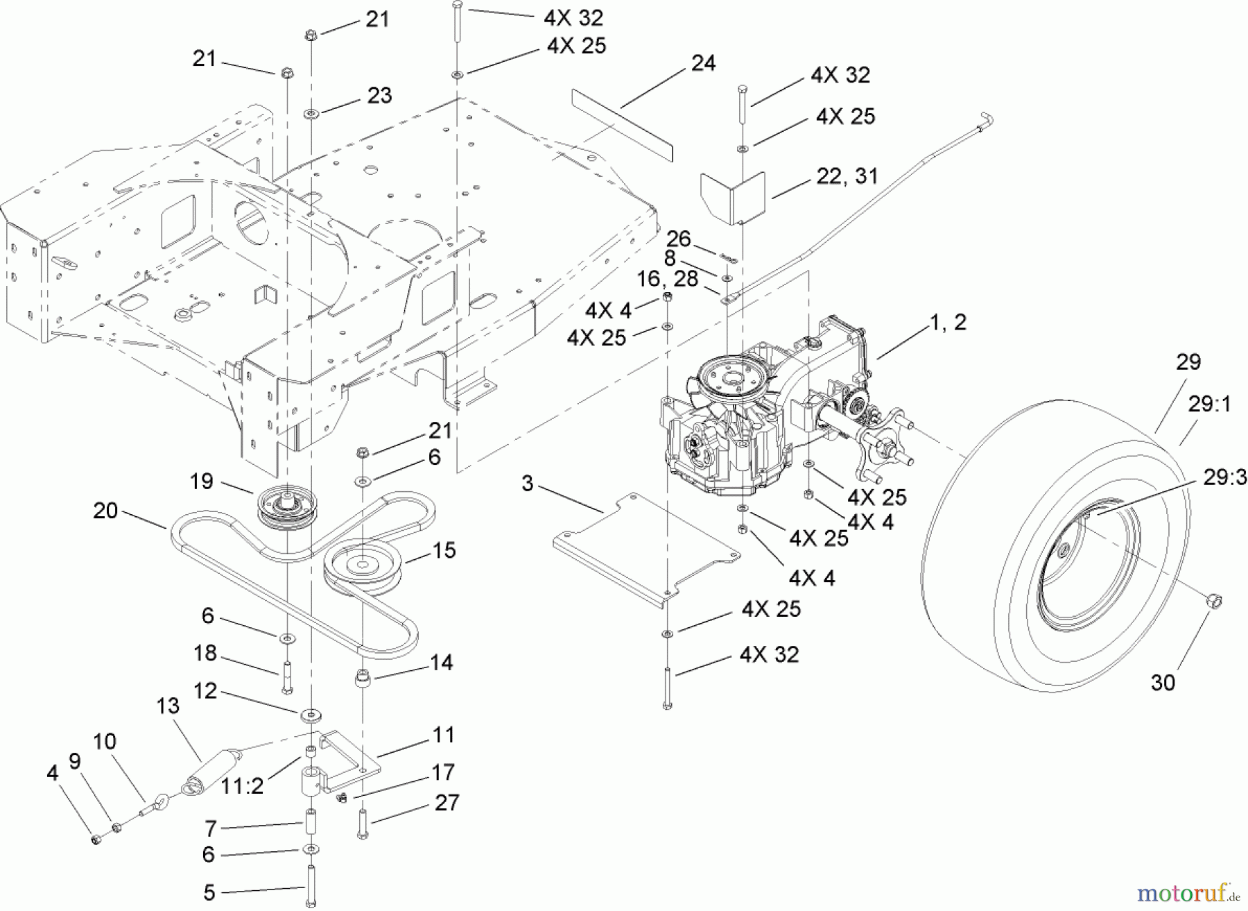  Toro Neu Mowers, Zero-Turn 74704 (ZX480) - Toro TimeCutter ZX480 Riding Mower, 2006 (260000001-260999999) HYDRO AND BELT DRIVE ASSEMBLY