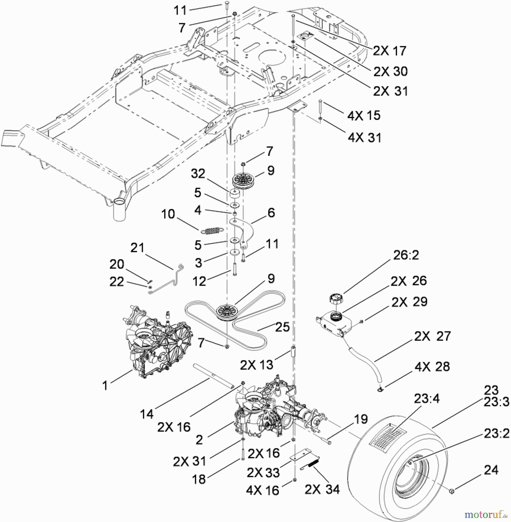  Toro Neu Mowers, Zero-Turn 74914 (ZX5400) - Toro TITAN ZX5400 Zero-Turn-Radius Riding Mower, 2009 (290000001-290999999) TRACTION DRIVE ASSEMBLY