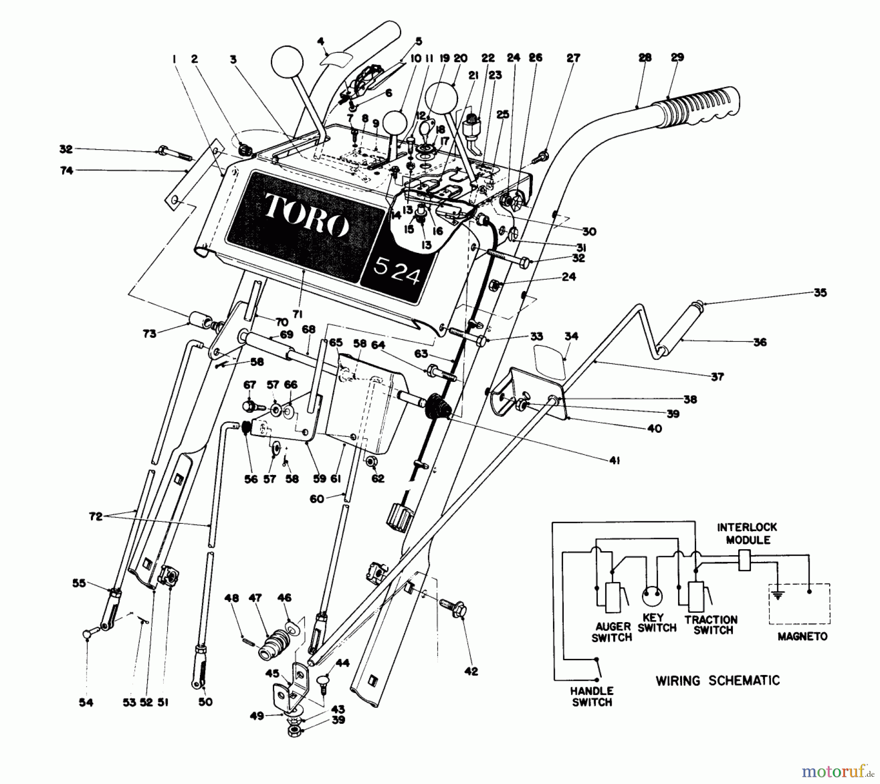  Toro Neu Snow Blowers/Snow Throwers Seite 1 38040 (524) - Toro 524 Snowthrower, 1981 (1000001-1999999) HANDLE ASSEMBLY