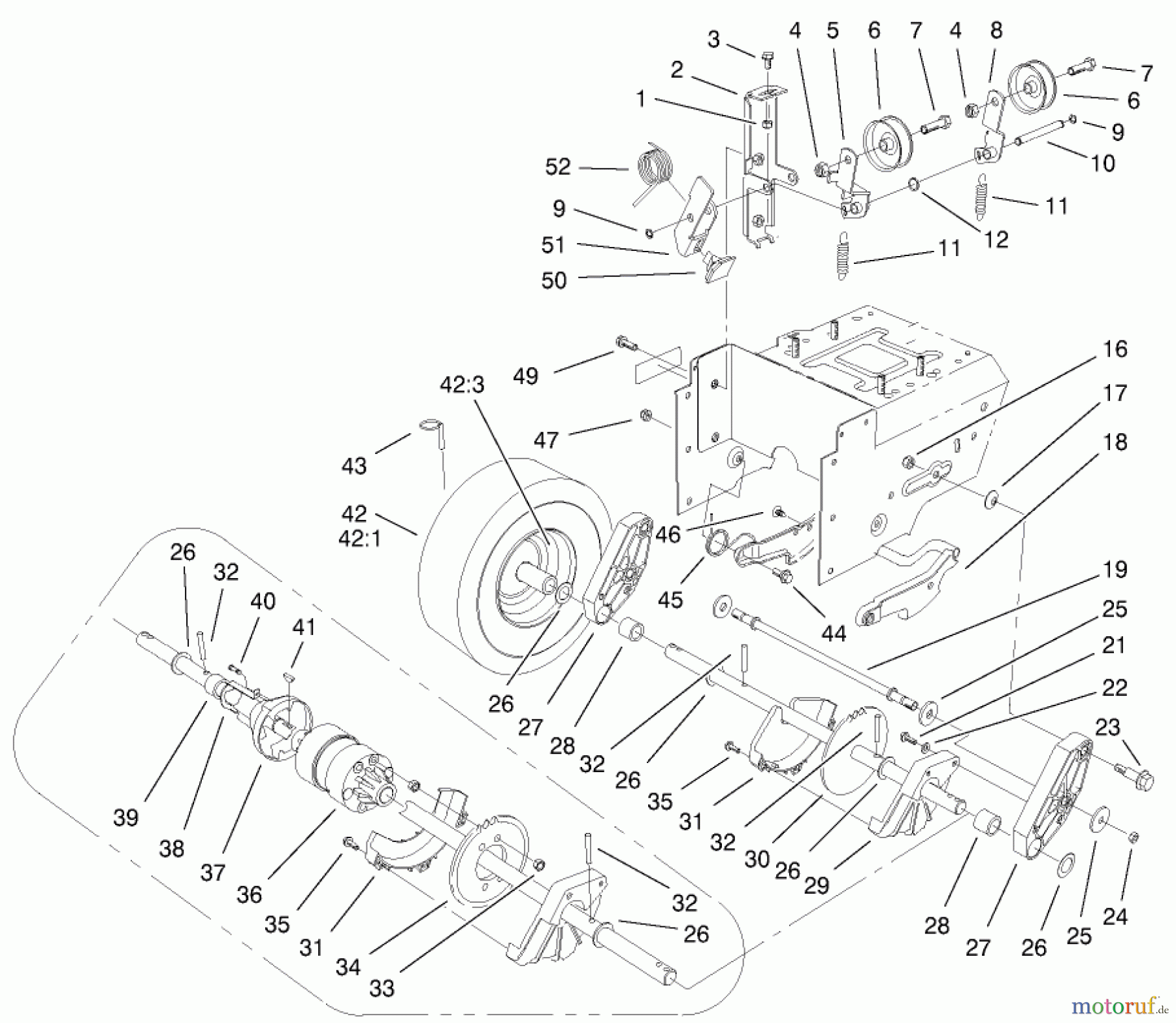  Toro Neu Snow Blowers/Snow Throwers Seite 1 38592 (1332) - Toro 1332 Power Shift Snowthrower, 2002 (220000001-220999999) LOWER TRACTION ASSEMBLY