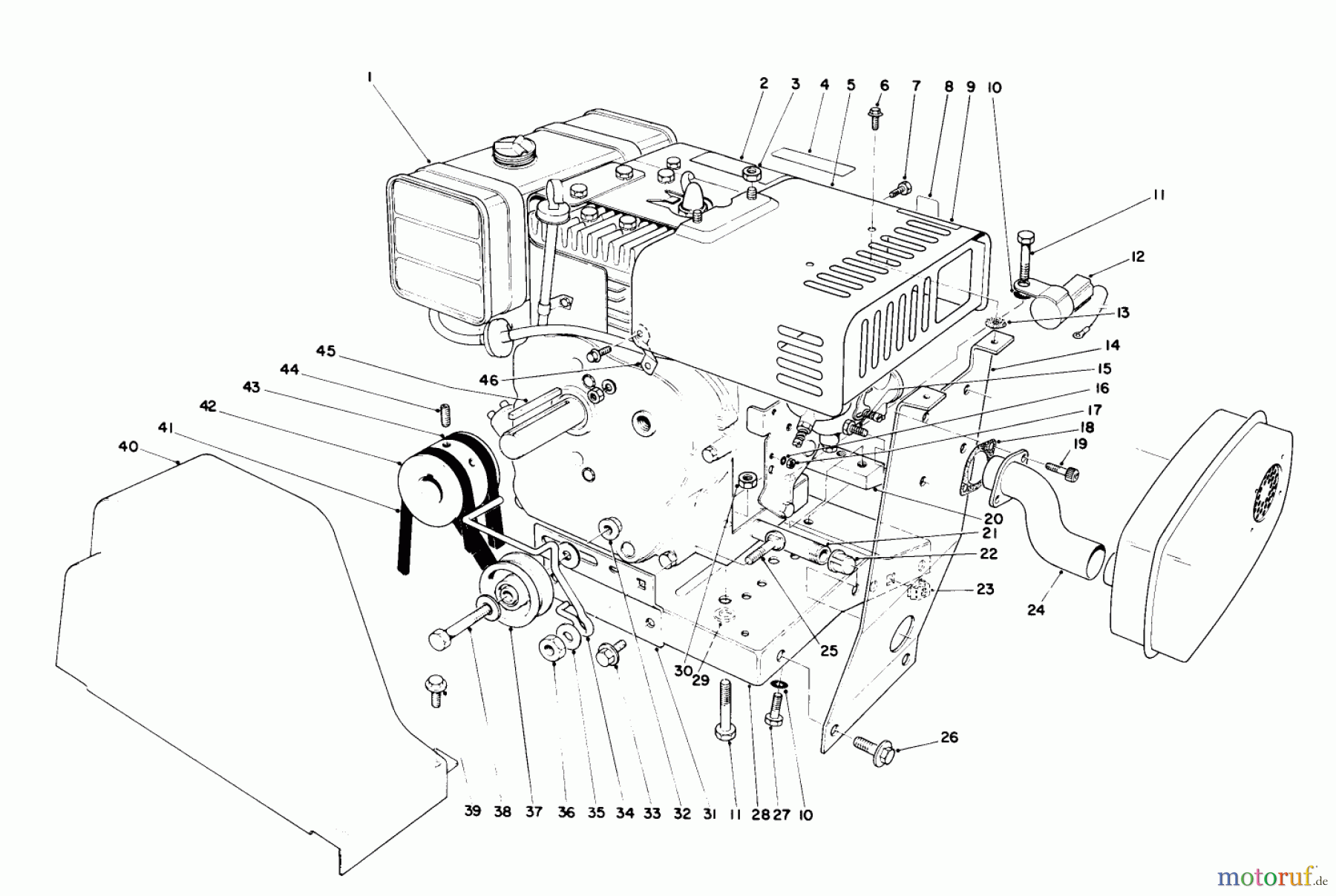  Toro Neu Snow Blowers/Snow Throwers Seite 1 38090 (1132) - Toro 1132 Snowthrower, 1986 (6000001-6999999) ENGINE ASSEMBLY