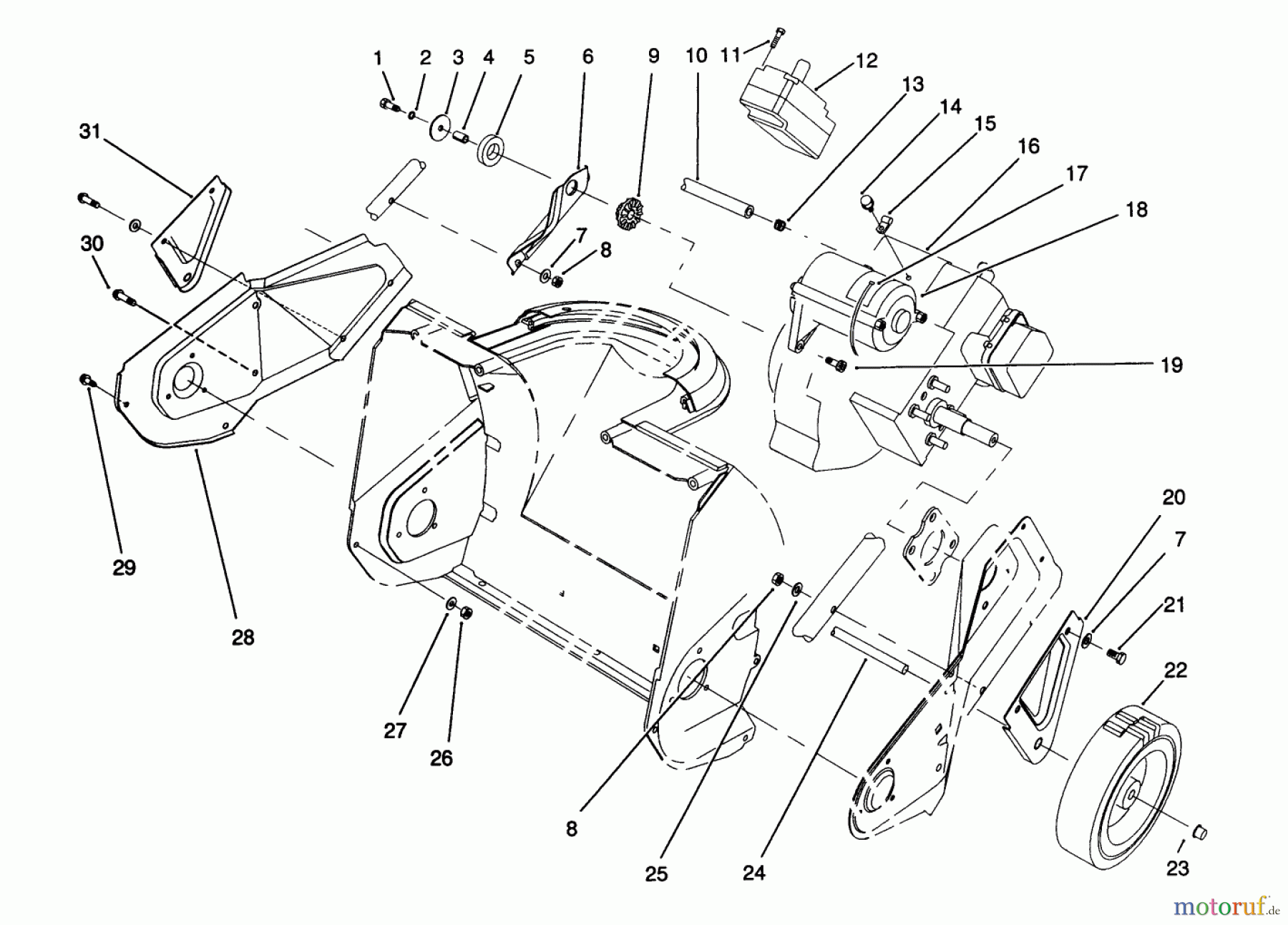  Toro Neu Snow Blowers/Snow Throwers Seite 1 38175 - Toro CCR Powerlite Snowthrower, 1992 (2000001-2999999) ENGINE & WHEEL ASSEMBLY