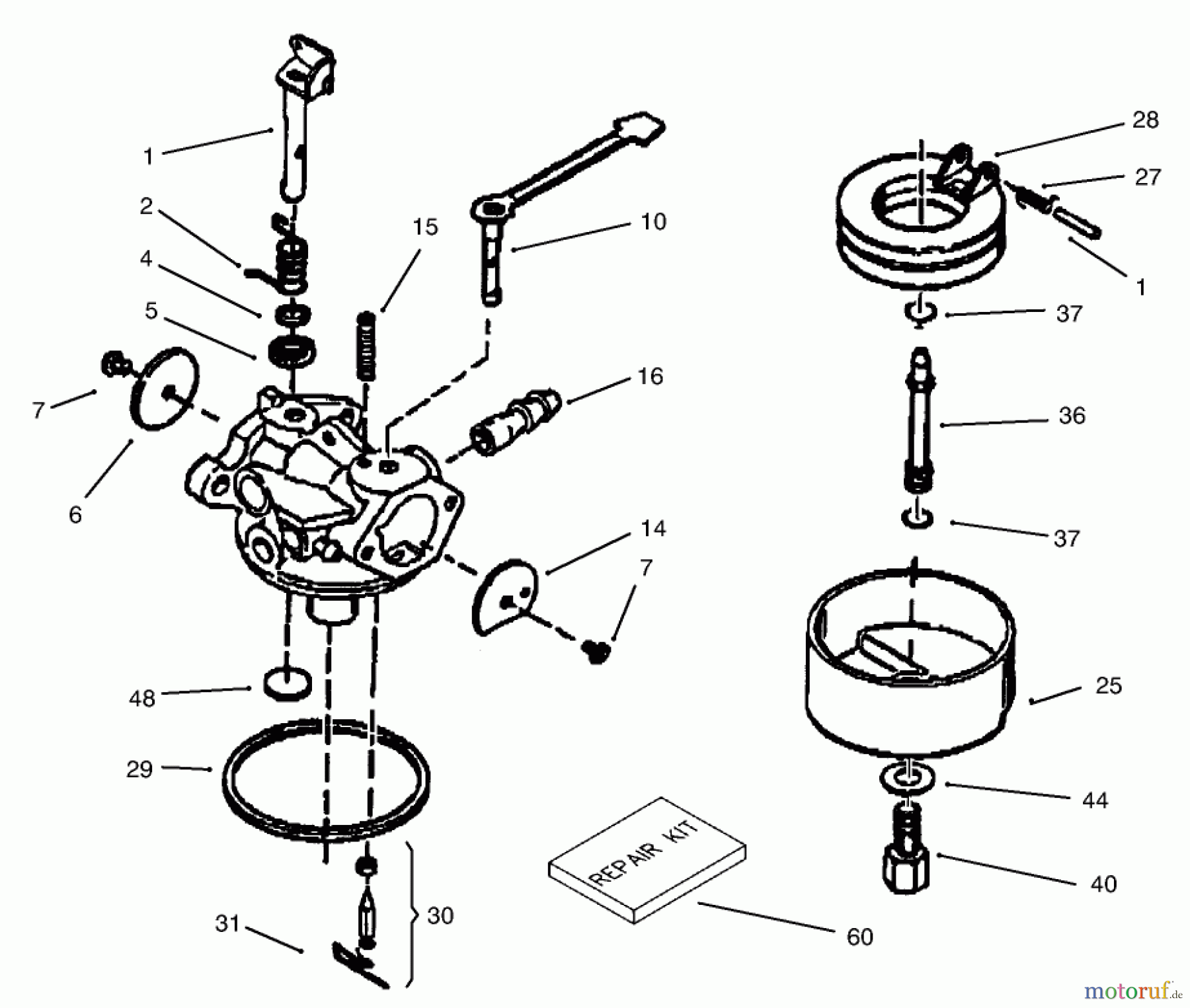  Toro Neu Snow Blowers/Snow Throwers Seite 1 38183 - Toro CCR Powerlite Snowthrower, 2001 (210000001-210999999) CARBURETOR ASSEMBLY NO. 640086 TECUMSEH MODEL NO. HSK635 TYPE 1723A