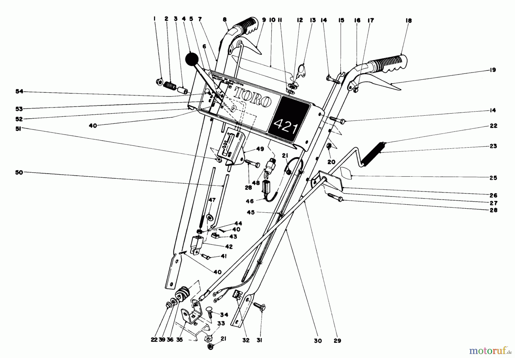  Toro Neu Snow Blowers/Snow Throwers Seite 1 38250 (421) - Toro 421 Snowthrower, 1981 (1000001-1999999) HANDLE ASSEMBLY