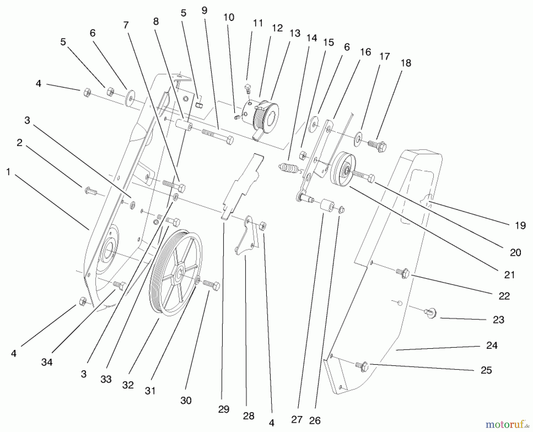  Toro Neu Snow Blowers/Snow Throwers Seite 1 38424 (2500) - Toro CCR 2500 Snowthrower, 1998 (8900001-8999999) PULLEY AND COVER ASSEMBLY