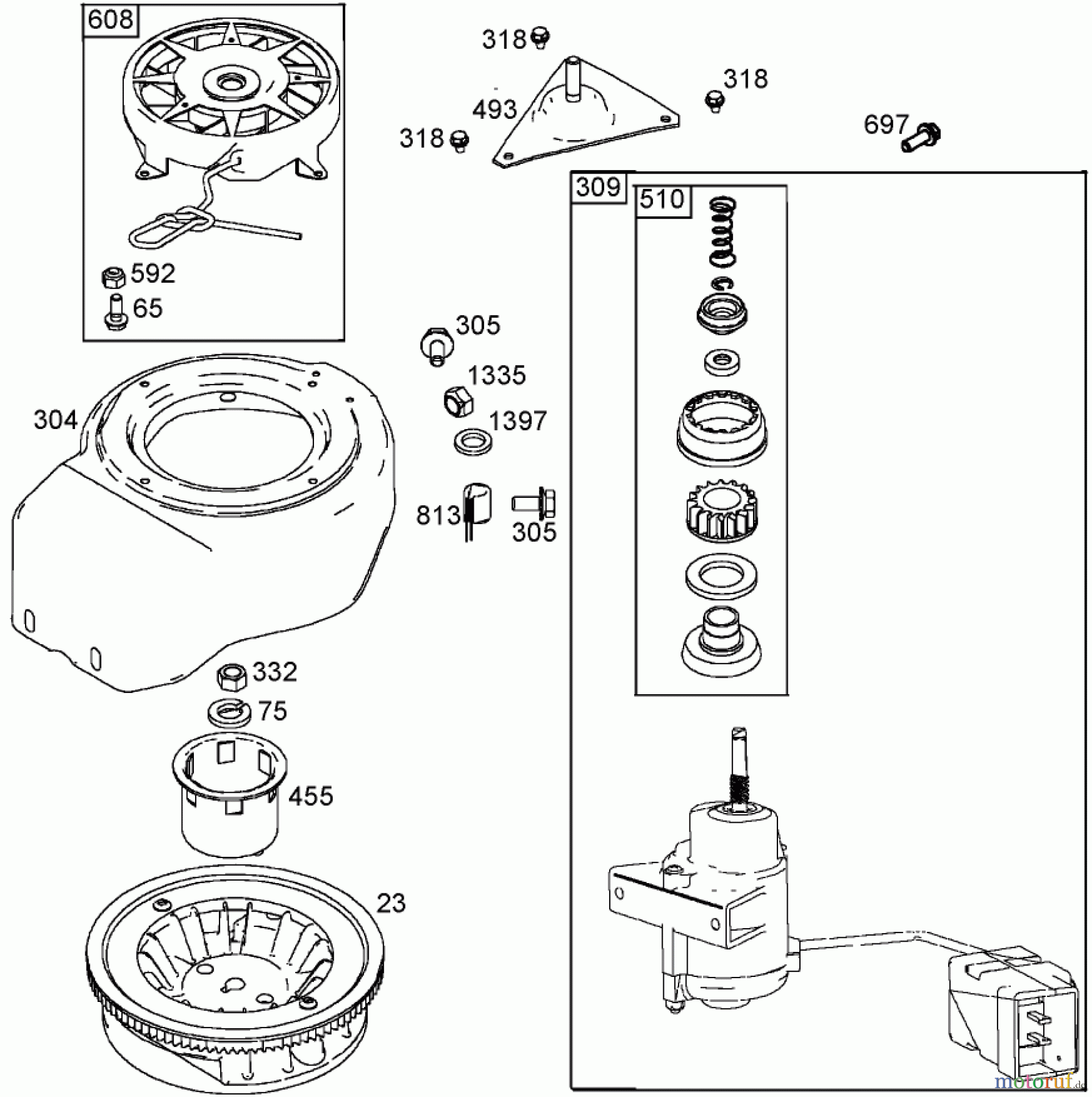  Toro Neu Snow Blowers/Snow Throwers Seite 1 38445 (3650) - Toro CCR 3650 Snowthrower, 2001 (210000001-210999999) FLYWHEEL, BLOWER HOUSING, AND STARTER ASSEMBLIES BRIGGS AND STRATTON