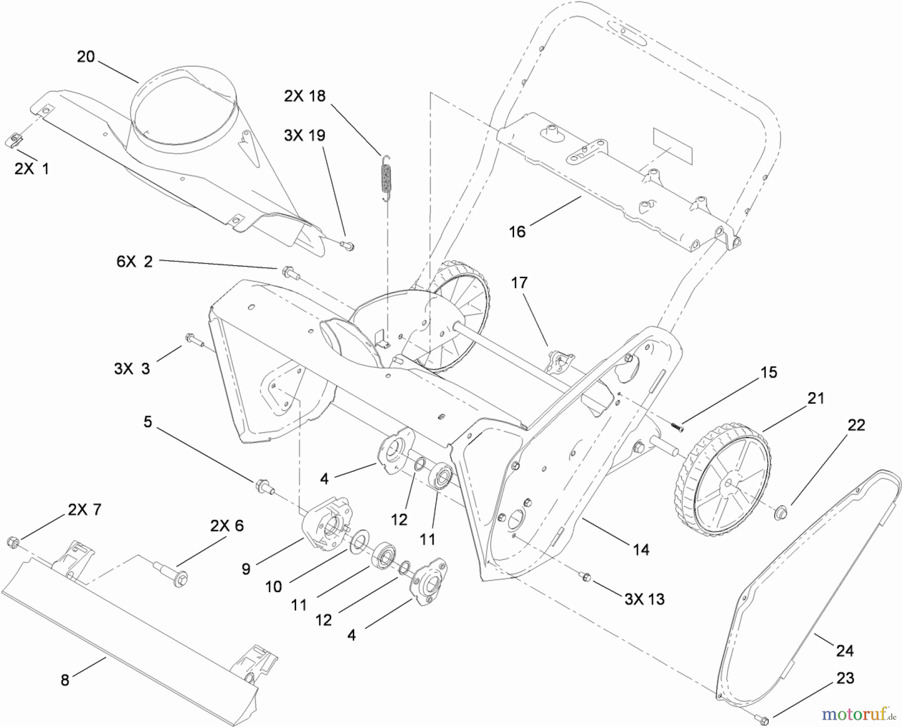  Toro Neu Snow Blowers/Snow Throwers Seite 1 38459 (621 QZE) - Toro Power Clear 621 QZE Snowthrower, 2012 (312000001-312999999) MAIN FRAME ASSEMBLY