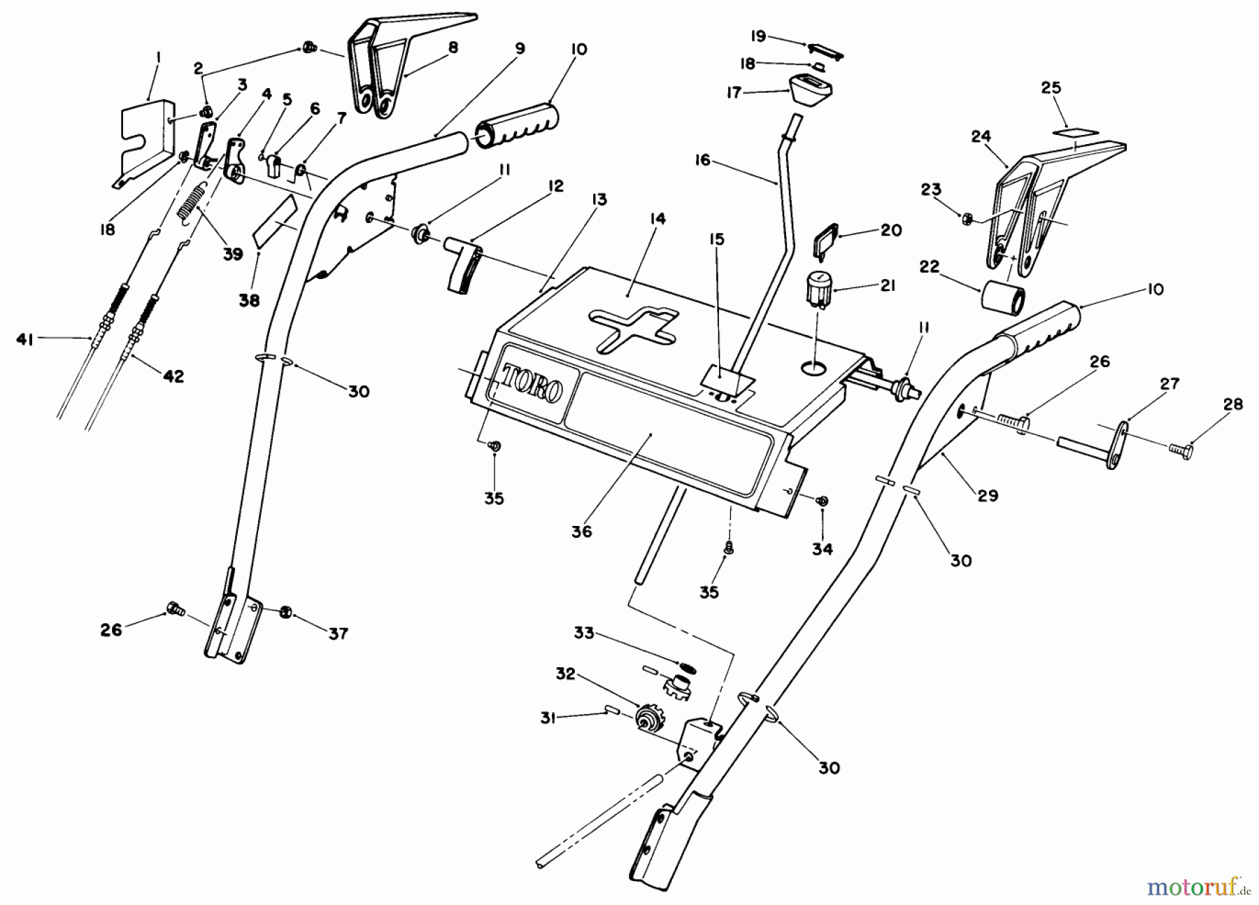  Toro Neu Snow Blowers/Snow Throwers Seite 1 38540 (824) - Toro 824 Power Shift Snowthrower, 1989 (9000001-9999999) HANDLE ASSEMBLY