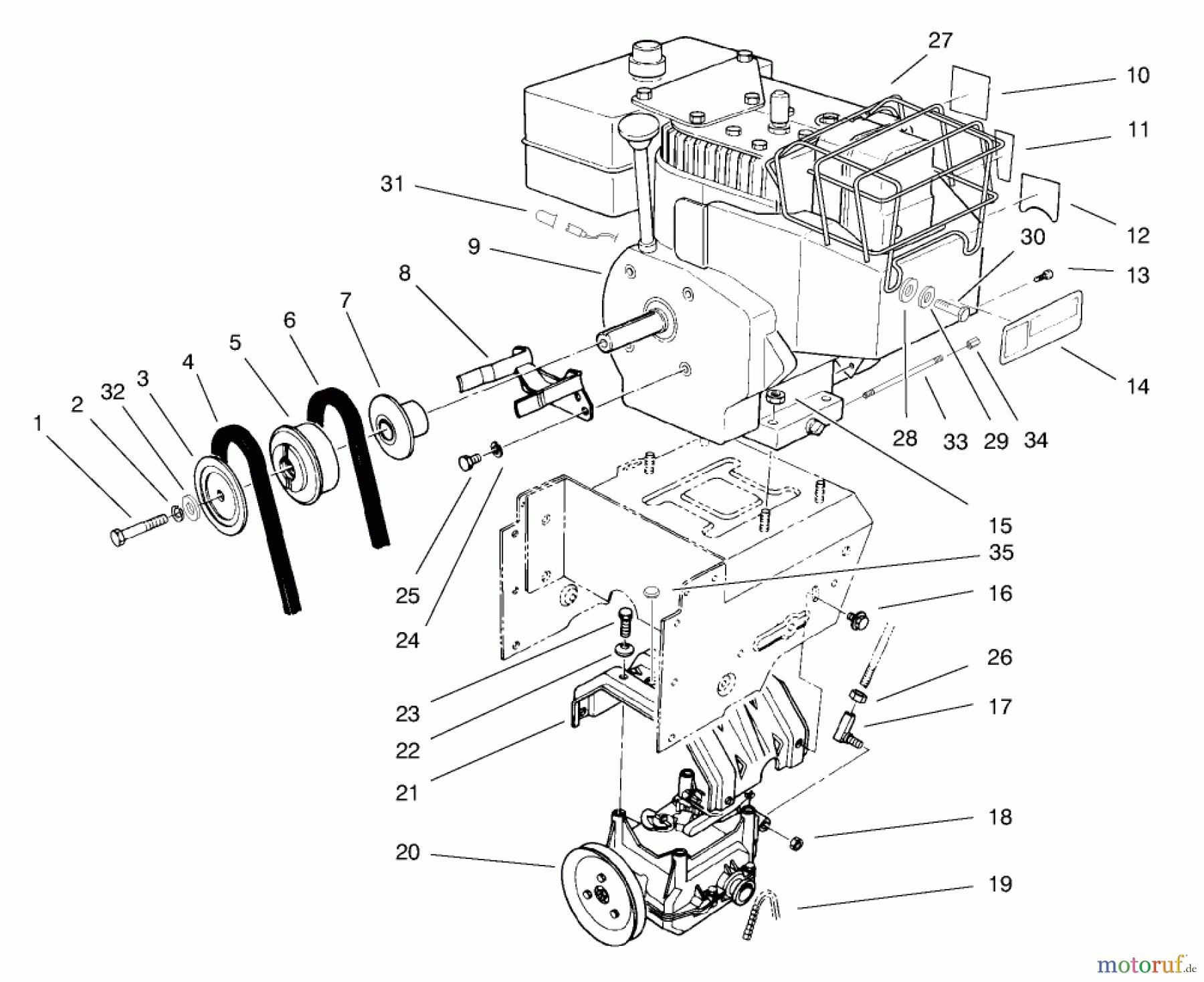  Toro Neu Snow Blowers/Snow Throwers Seite 1 38556 (1028) - Toro 1028 Power Shift Snowthrower, 1998 (8900001-8999999) ENGINE ASSEMBLY