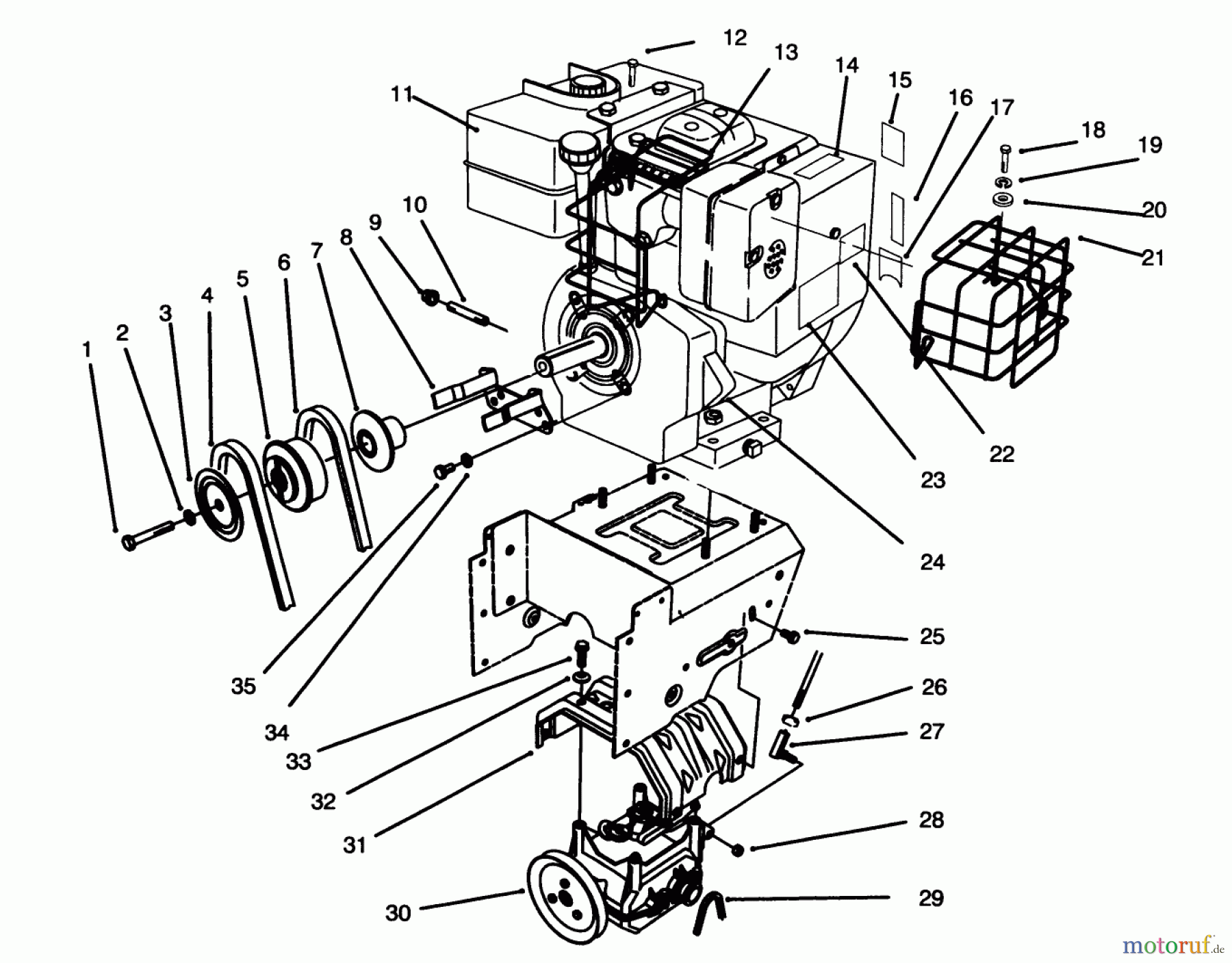  Toro Neu Snow Blowers/Snow Throwers Seite 1 38590 (1232) - Toro 1232 Power Shift Snowthrower, 1996 (6900001-6999999) ENGINE, TRANSMISSION DRIVE ASM