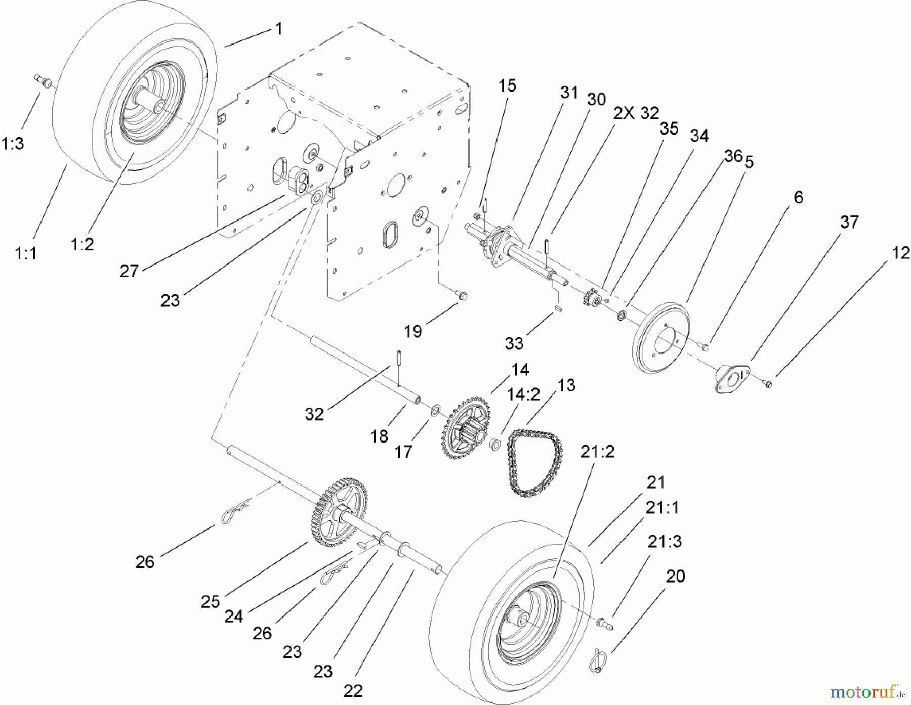  Toro Neu Snow Blowers/Snow Throwers Seite 1 38595 (6000) - Toro Power Max 6000 Snowthrower, 2007 (270000001-270999999) CHAIN DRIVE ASSEMBLY