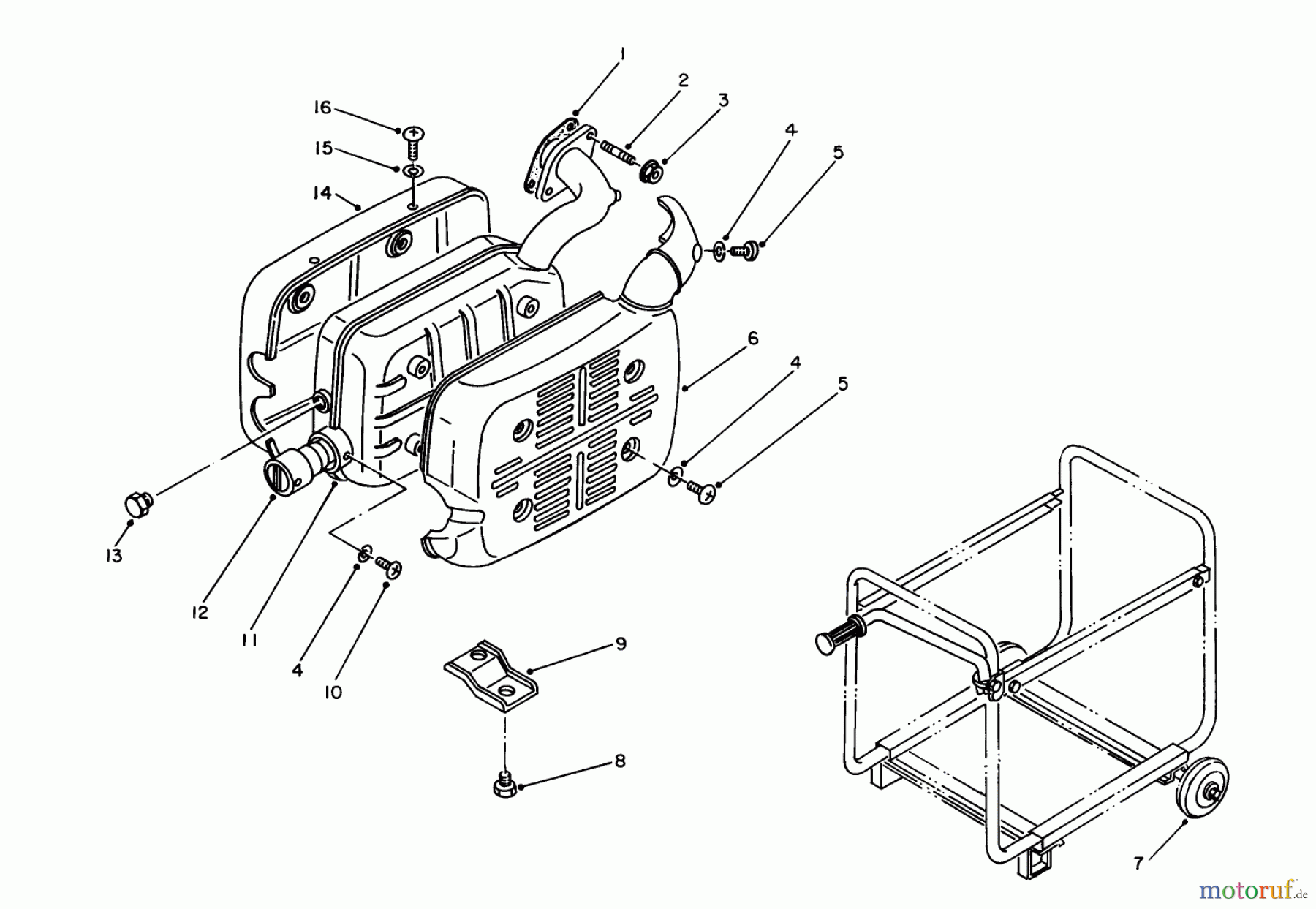  Toro Neu Generators 62012 (T1200) - Toro Generator, T1200, 1985 (5000001-5999999) MUFFLER-EXHAUST ASSEMBLY