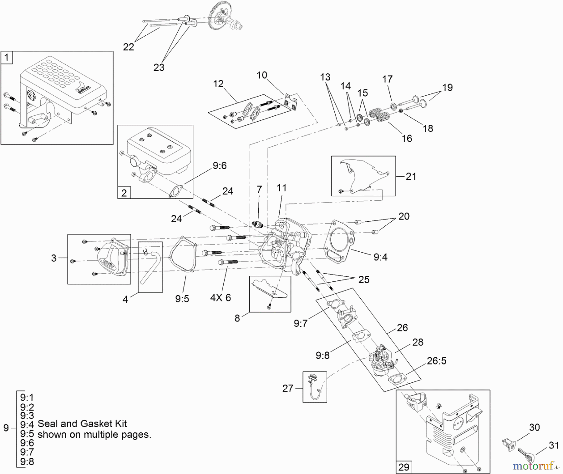  Toro Neu Snow Blowers/Snow Throwers Seite 2 38824 (1028 OXE) - Toro Power Max Heavy Duty 1028 OXE Snowthrower, 2013 (SN 313000001-313999999) MUFFLER, CYLINDER HEAD AND CARBURETOR ENGINE ASSEMBLY