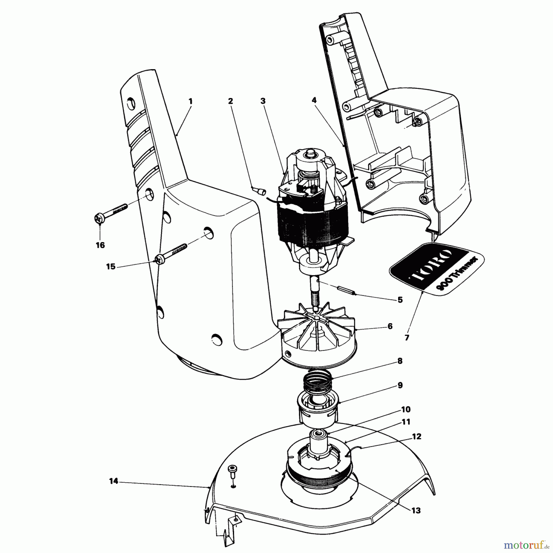  Toro Neu Trimmers, String/Brush 51200 (900) - Toro 900 Electric Trimmer, 1978 (8005350-8999999) MOTOR AND HOUSING ASSEMBLY