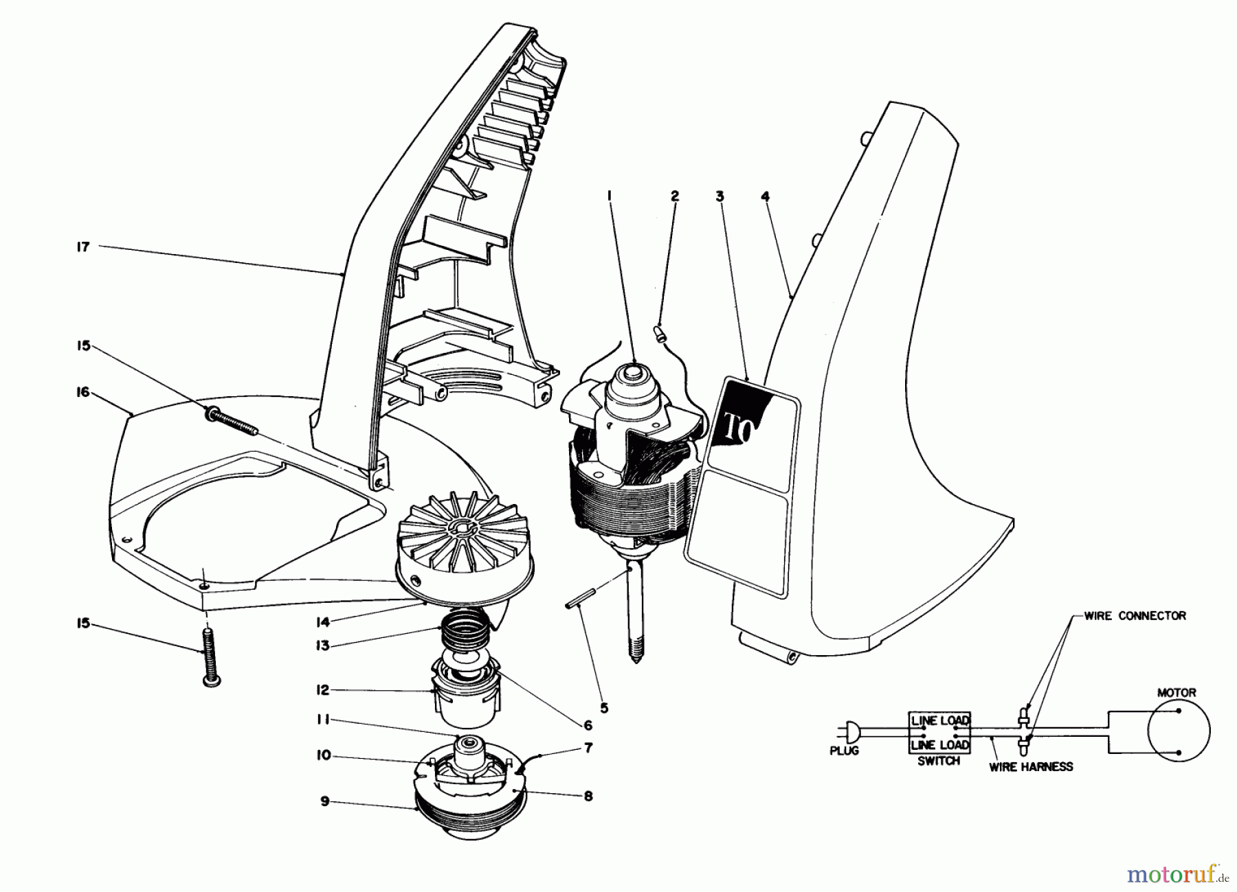  Toro Neu Trimmers, String/Brush 51318 (1100) - Toro 1100 Electric Trimmer, 1983 (3000001-3999999) MOTOR AND HOUSING ASSEMBLY