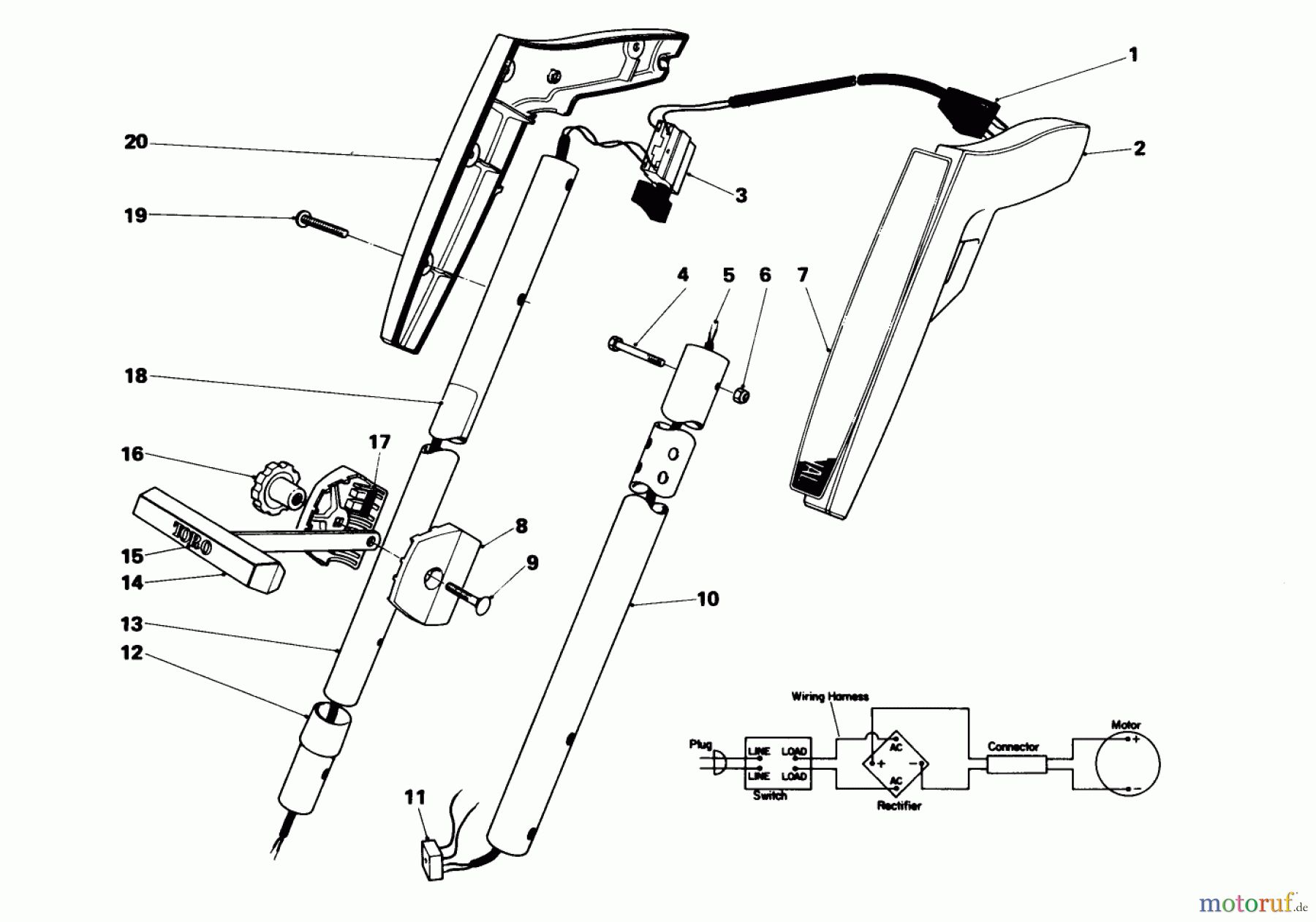  Toro Neu Trimmers, String/Brush 51425 (1200) - Toro 1200 Electric Trimmer, 1982 (2000001-2999999) HANDLE ASSEMBLY