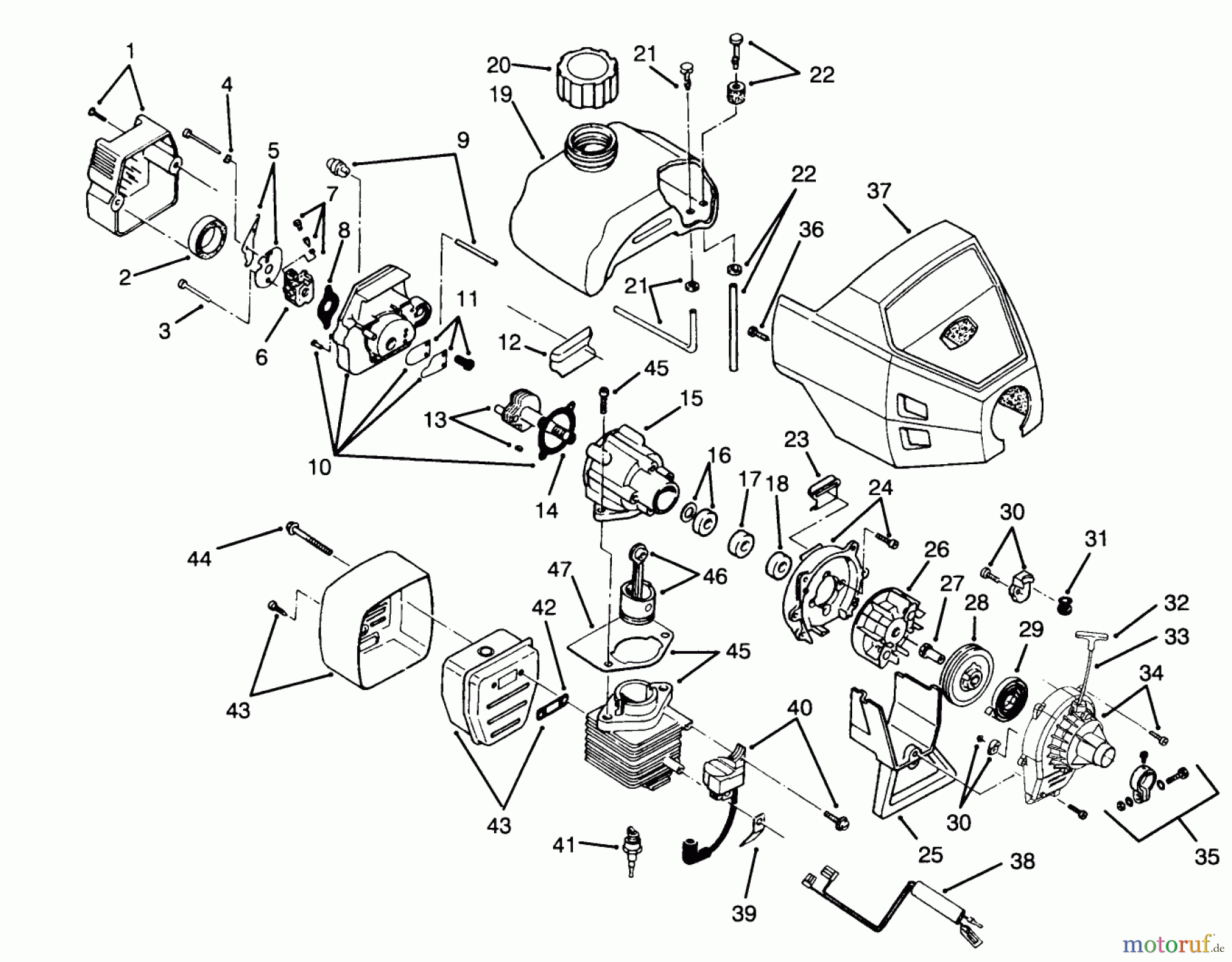  Toro Neu Trimmers, String/Brush 51653 - Toro 28cc Straight Shaft Trimmer, 1995 (5900001-5999999) ENGINE ASSEMBLY MODEL NO. 51620