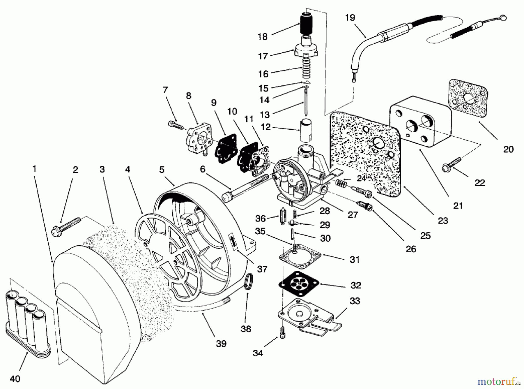  Laubbläser / Laubsauger 30941 - Toro 41cc Back Pack Blower (SN: 79000001 - 79999999) (1997) CARBURETOR & AIR CLEANER ASSEMBLY