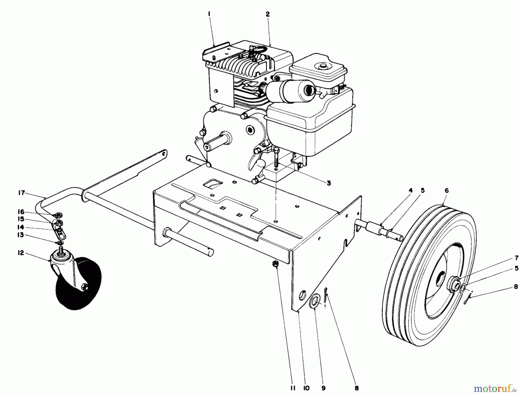  Laubbläser / Laubsauger 62912 - Toro 5 hp Lawn Vacuum (SN: 5000001 - 5999999) (1975) ENGINE AND BASE ASSEMBLY (MODEL 62912)