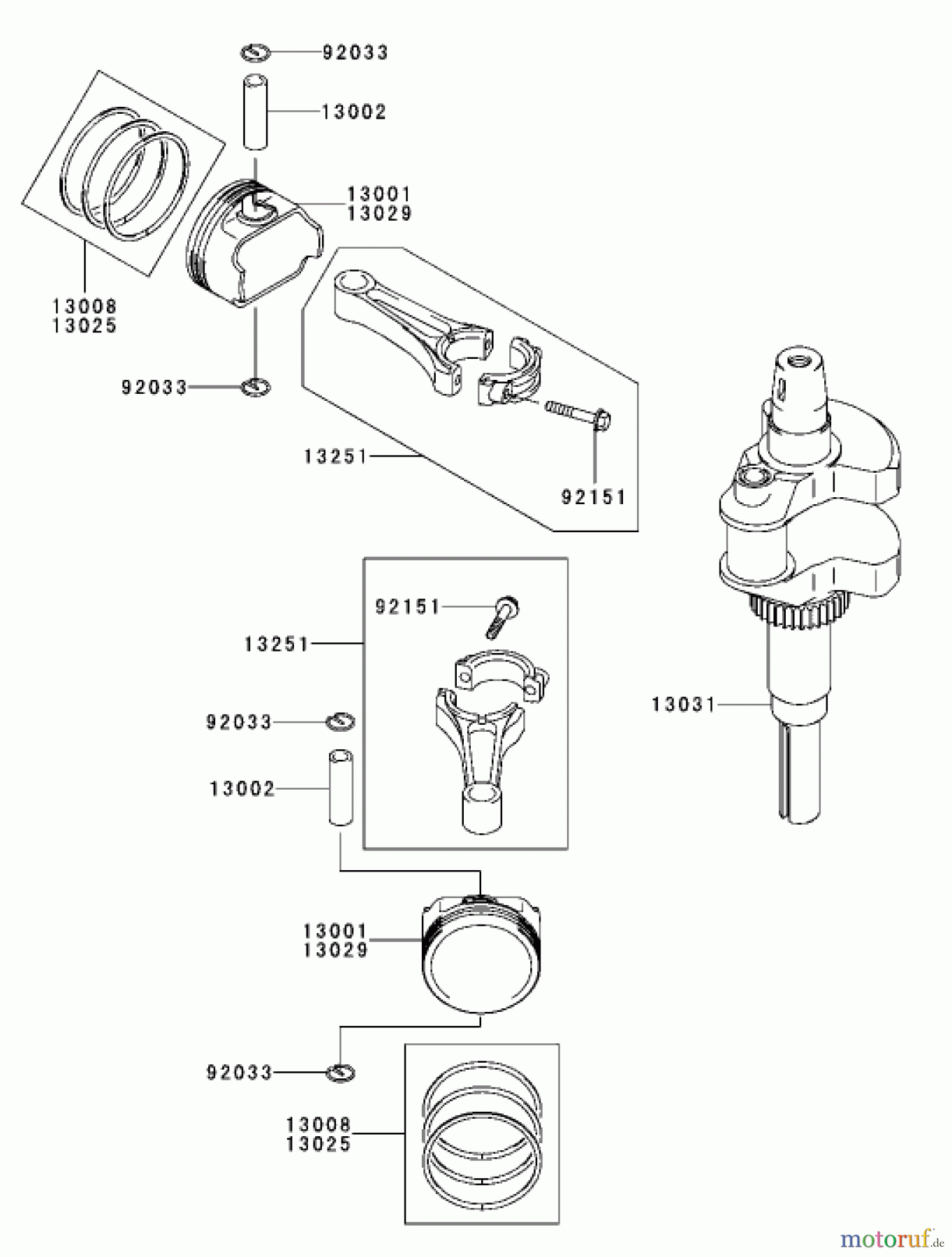  Zerto-Turn Mäher 74416TE (Z453) - Toro Z Master Mower, 132cm TURBO FORCE Side Discharge Deck (SN: 250000001 - 250005000) (2005) PISTON / CRANKSHAFT ASSEMBLY KAWASAKI FH680V-AS21